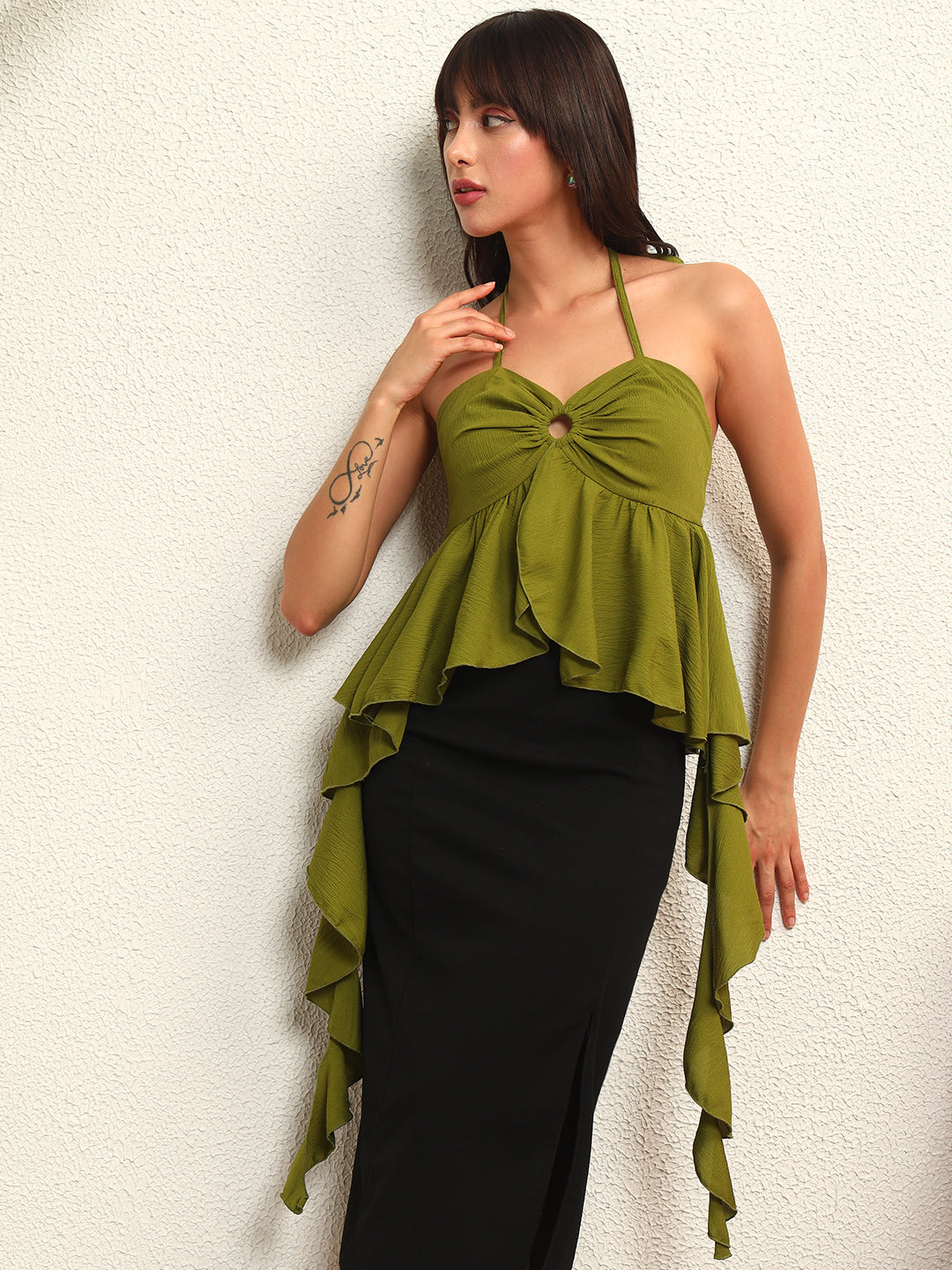 TANDUL Elegant Green Ruffled Top