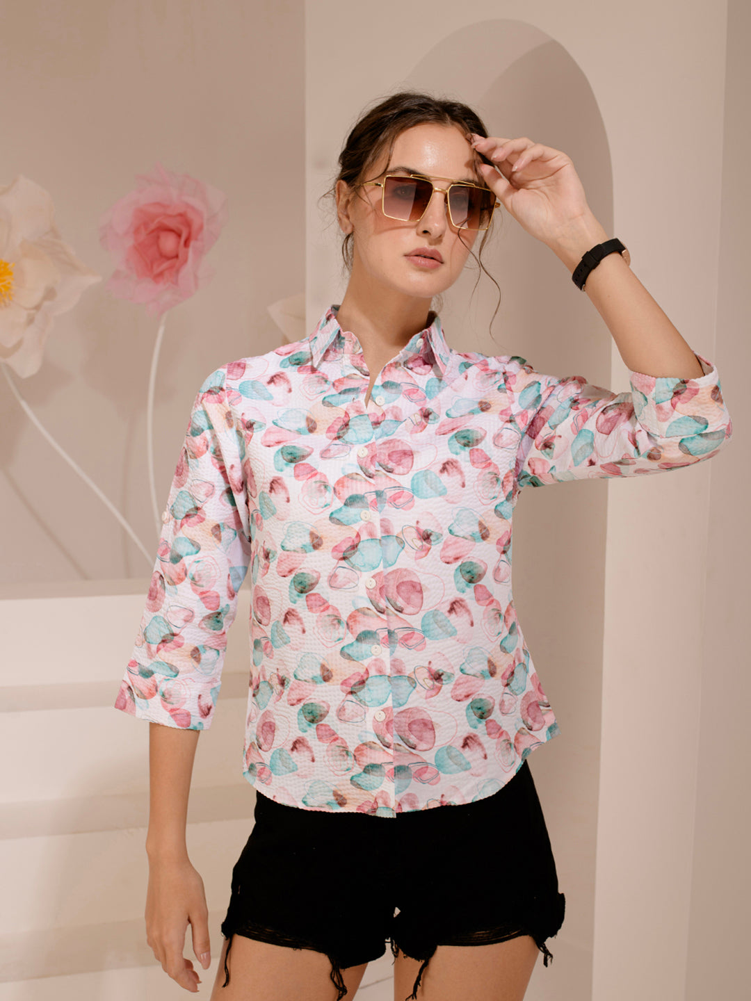 TANDUL  Women Regular Fit Printed Built-up Collar Casual Shirt