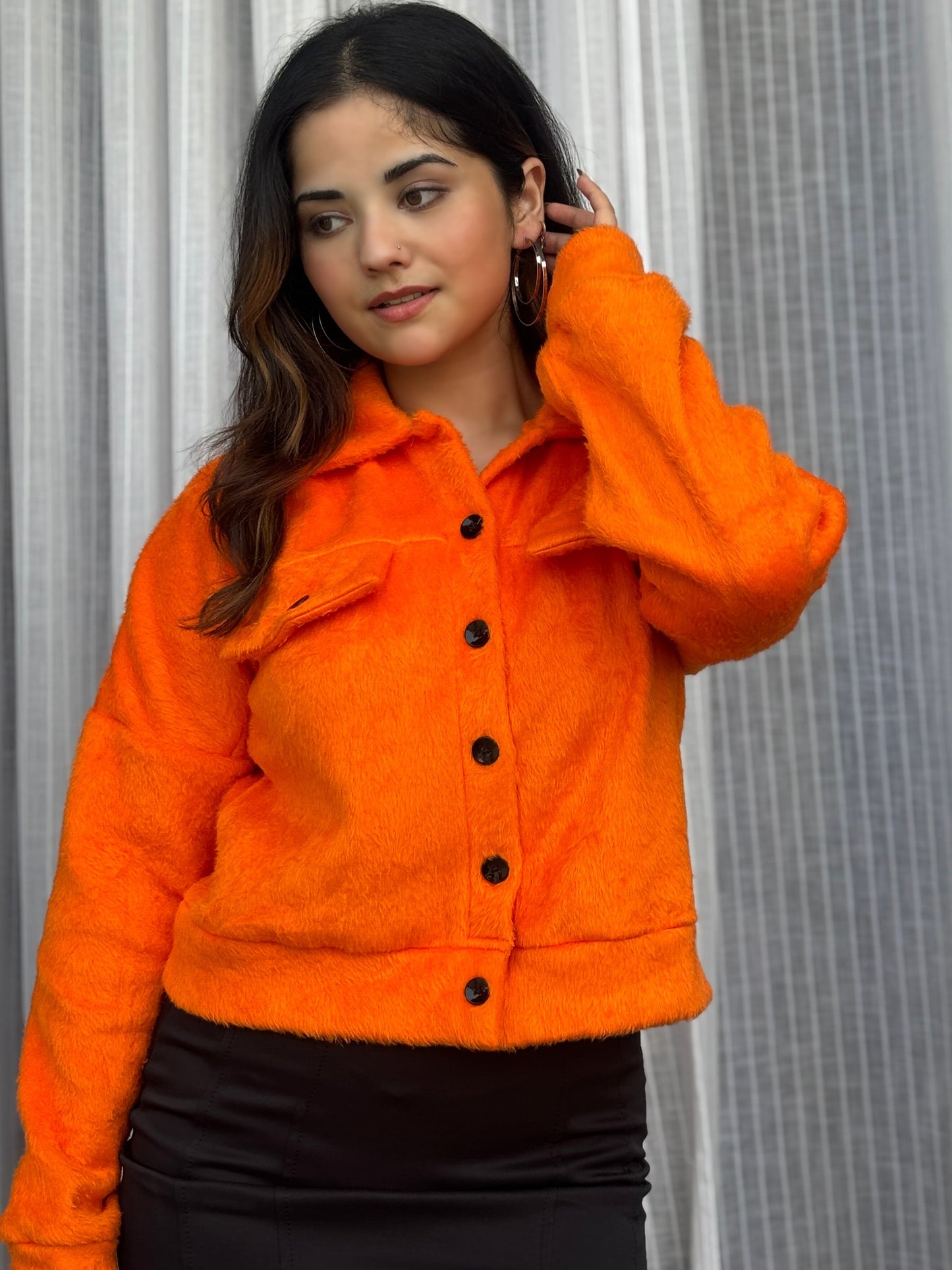 TANDUL Women Orange Fur Jacket