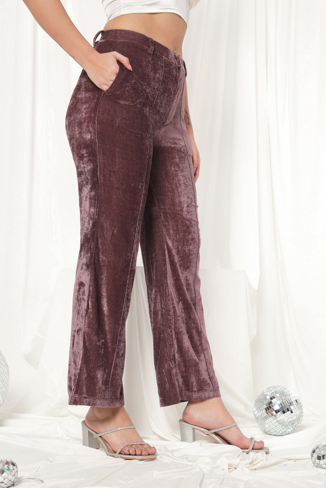 TANDUL  Women Regular Fit Brown Velvet Trousers