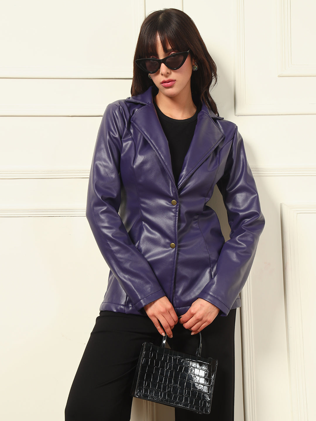 TANDUL Women Striking Purple Leather Blazer