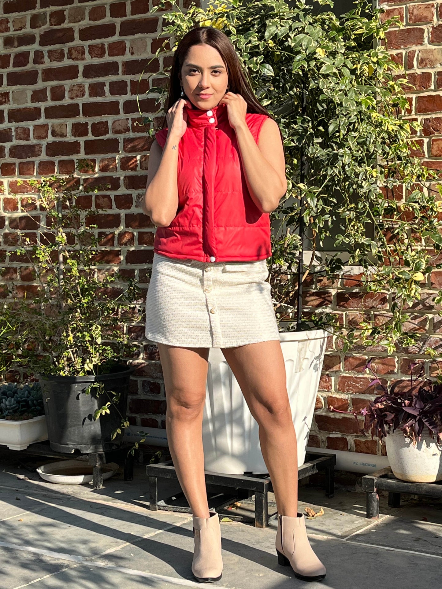 TANDUL Women Red Sleeveless Puffer Jacket