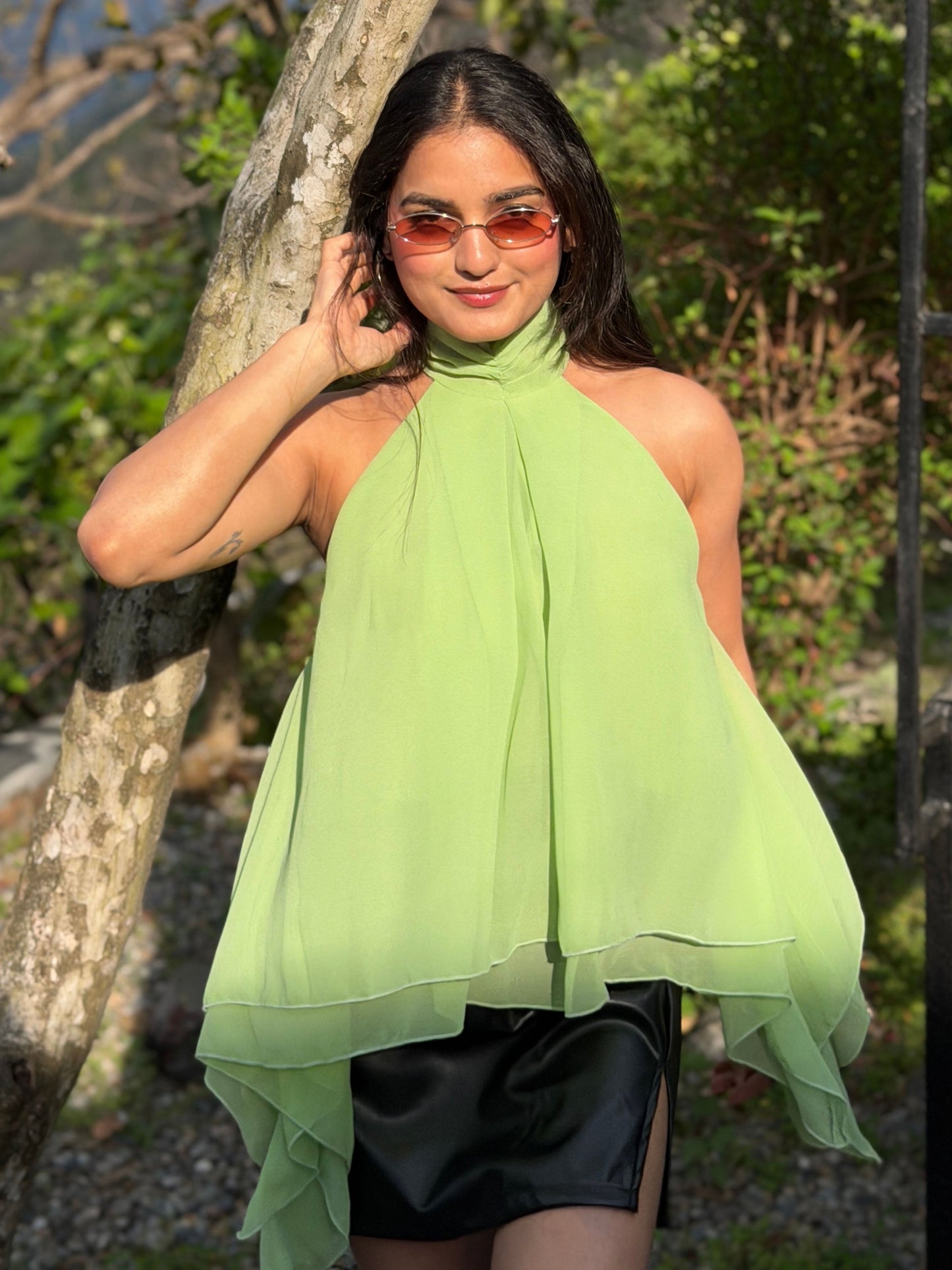 TANDUL Women Elegant Green Georgette Top