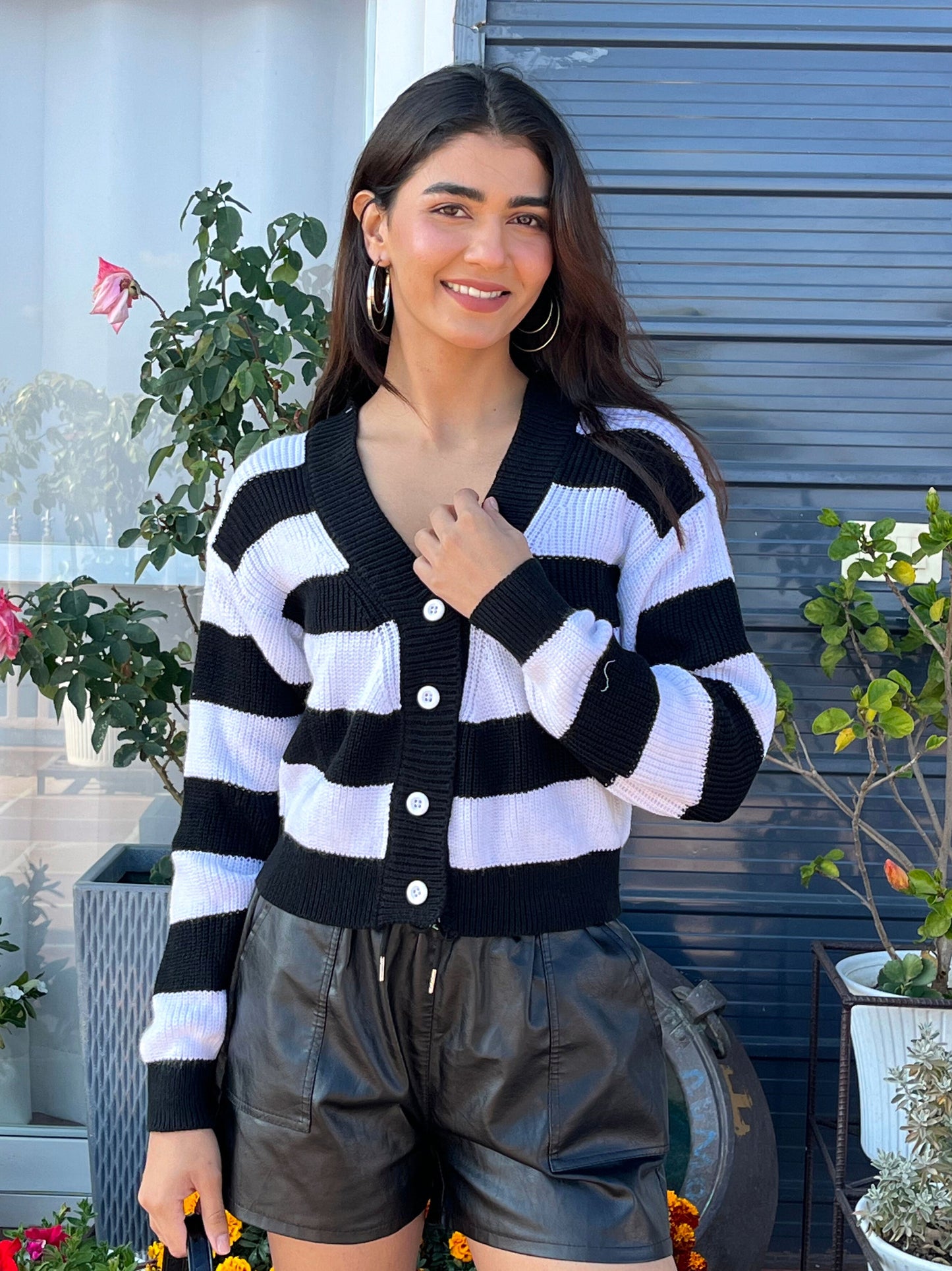 TANDUL Women Charming Black and White Striped Sweater