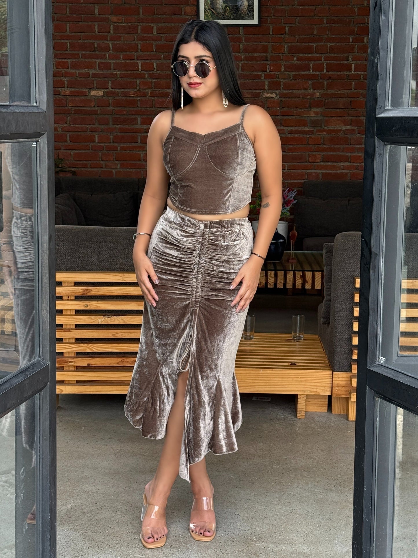 TANDUL Women Exquisite Grey Velvet Co-ord Set