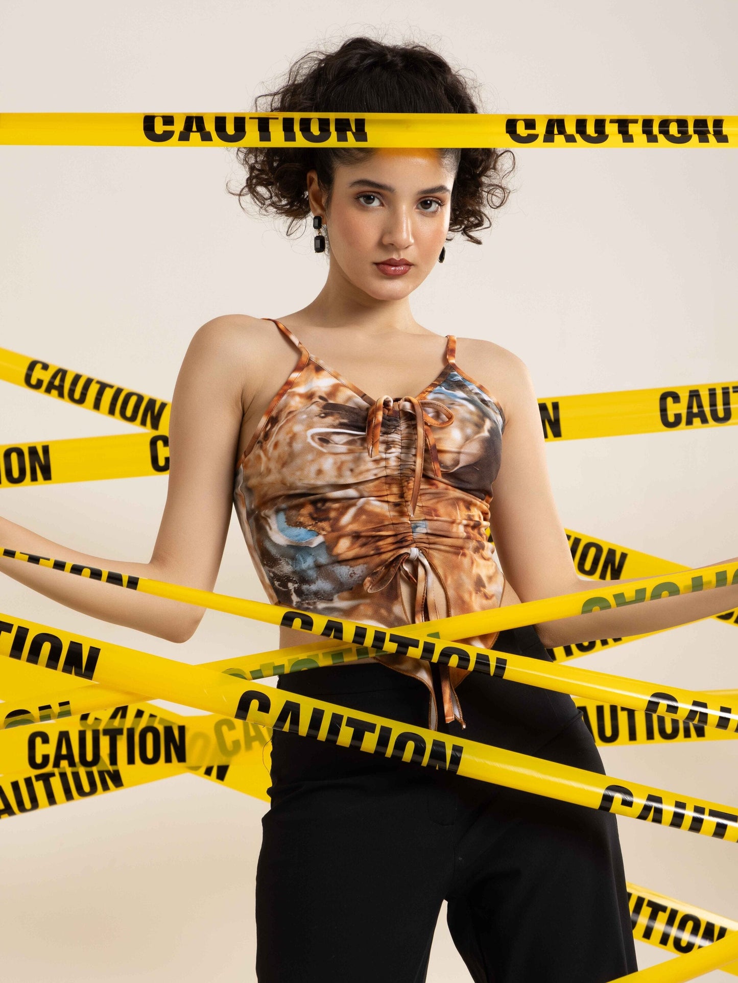 TANDUL Women Brown Marbel Printed Top