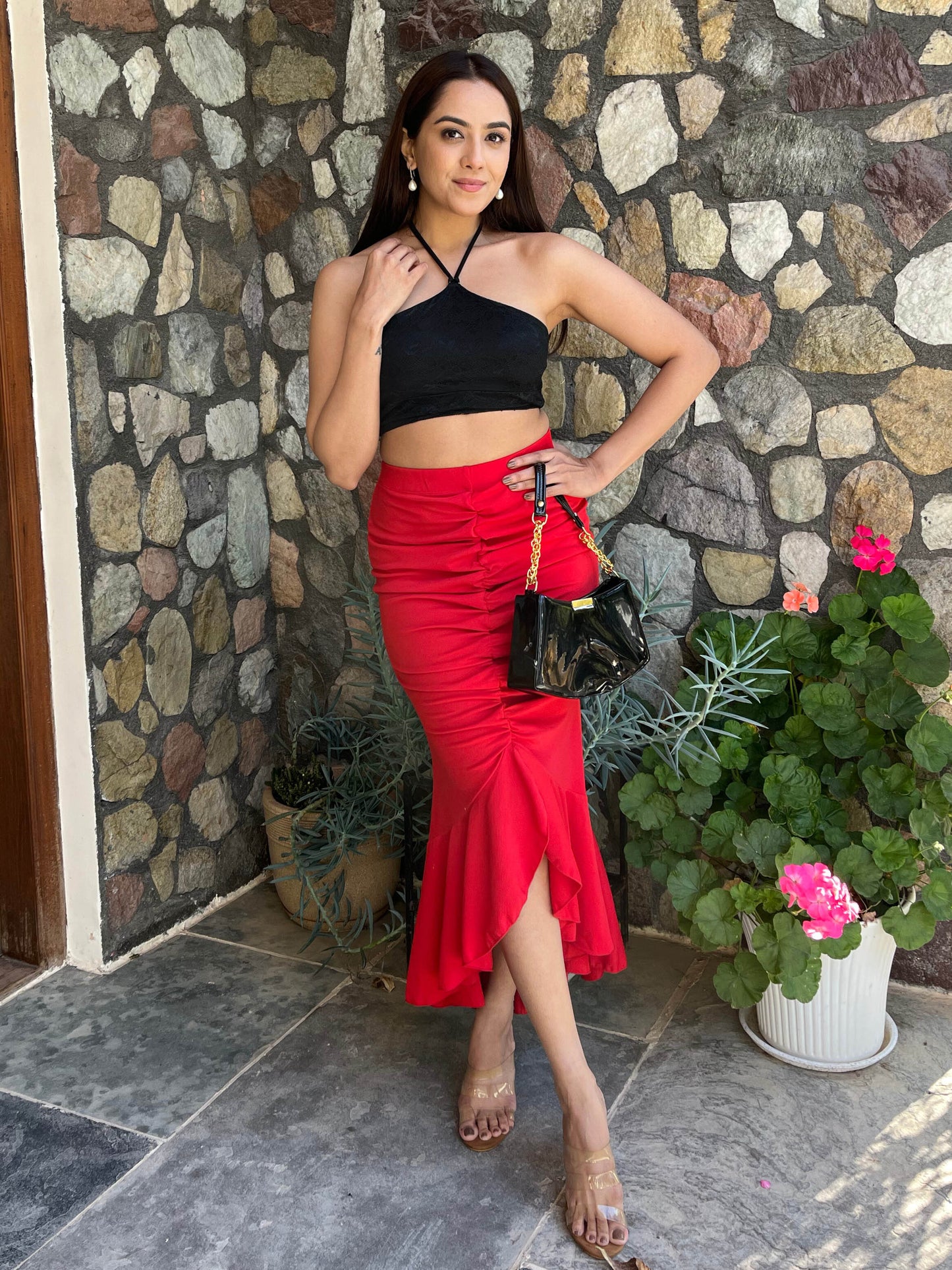 TANDUL Women Stunning Red Skirt