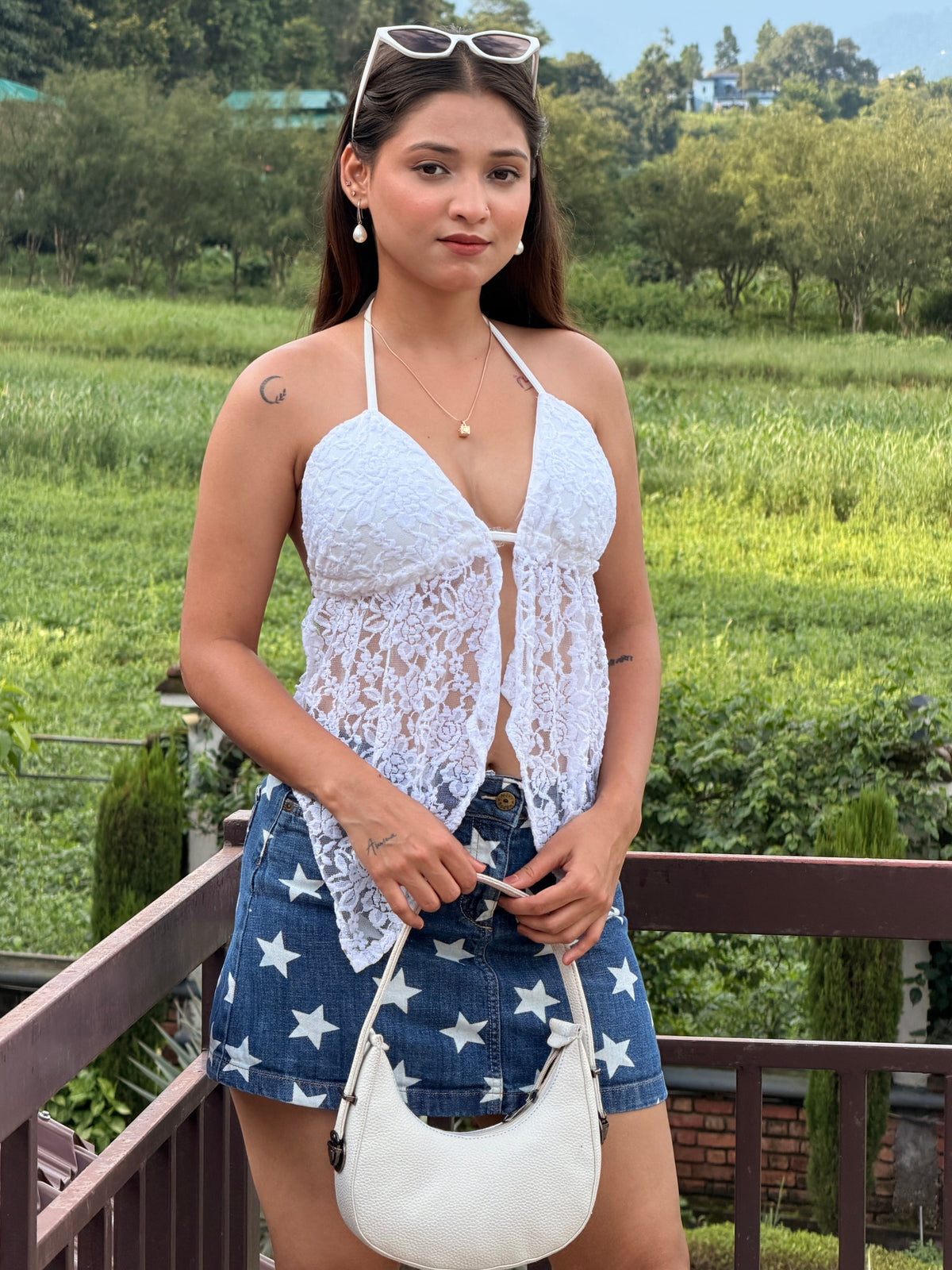 TANDUL Women White Lace Cami Backless Lace Top