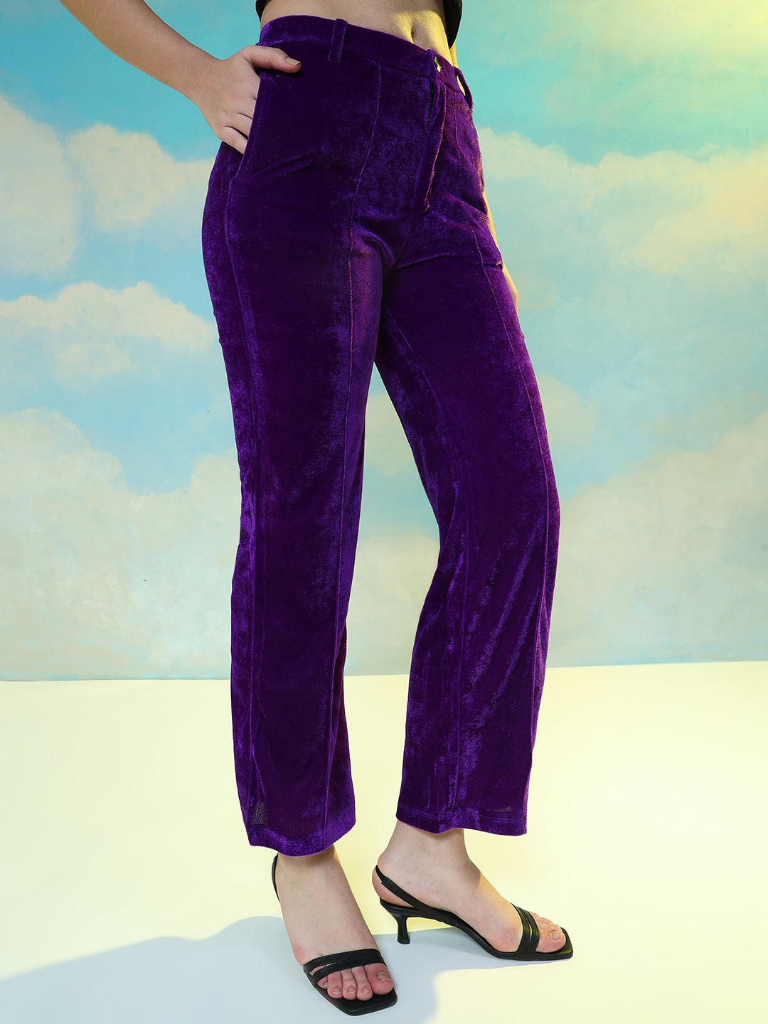TANDUL  Women Regular Fit Purple Velvet Trousers
