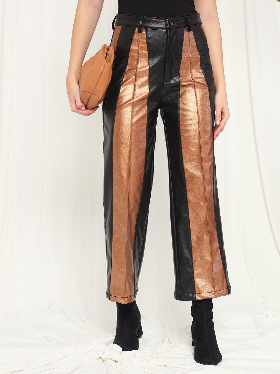 TANDUL  Women Regular Fit Gold Faux Leather Trousers