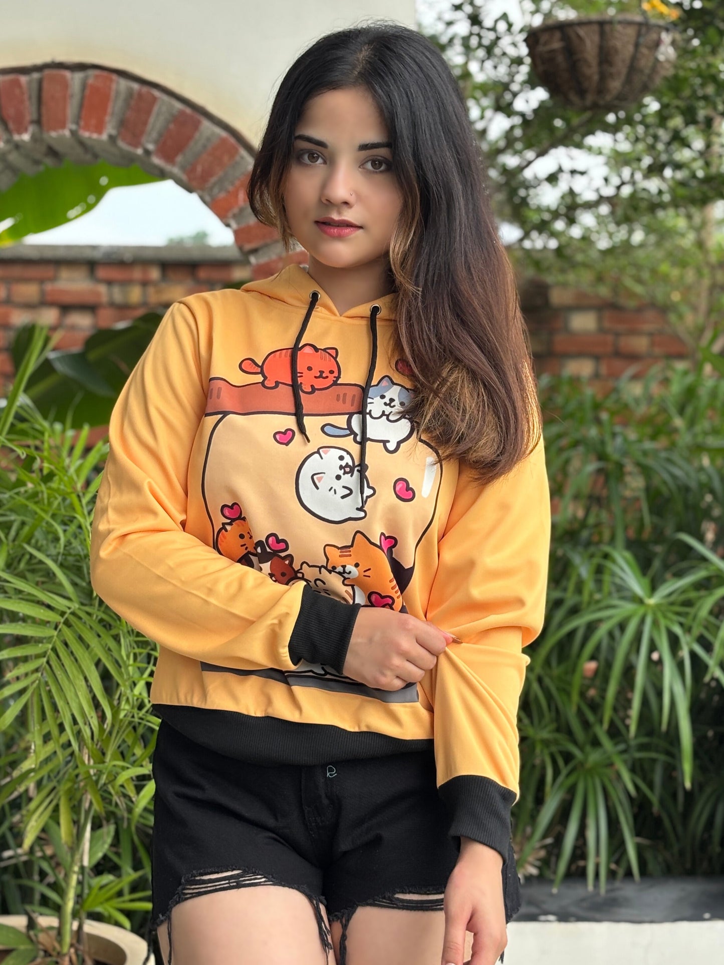 TANDUL Women Yellow Prined Hoodie