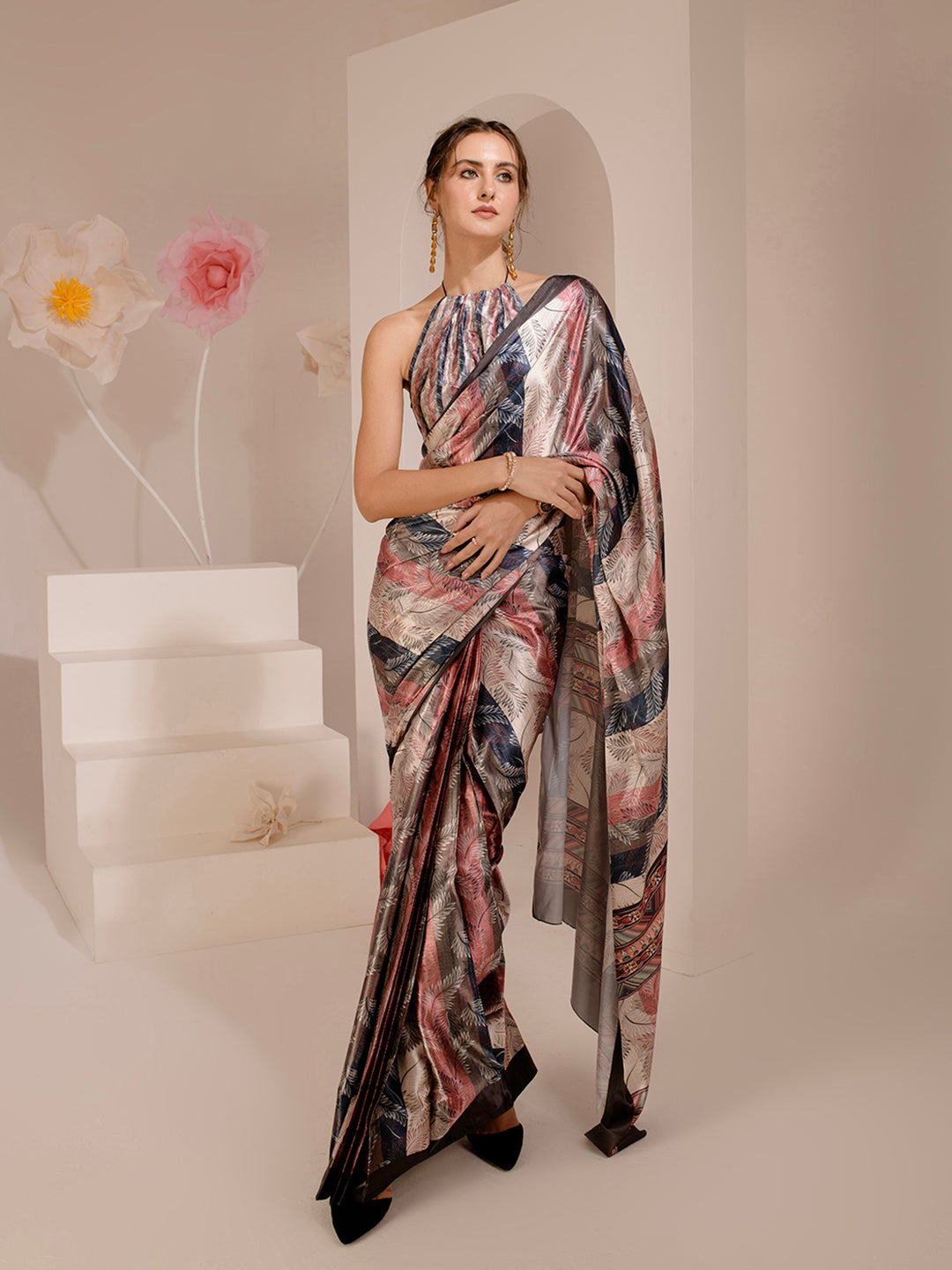 ELTIRE Exquisite Printed Bollywood Style Satin Saree