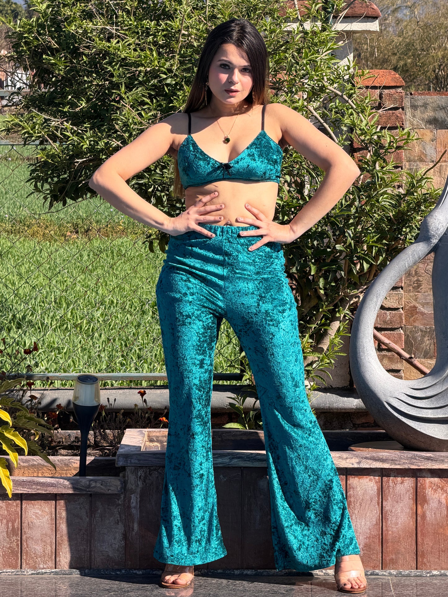 TANDUL Women Equisite Teal Velvet Co-ord Set