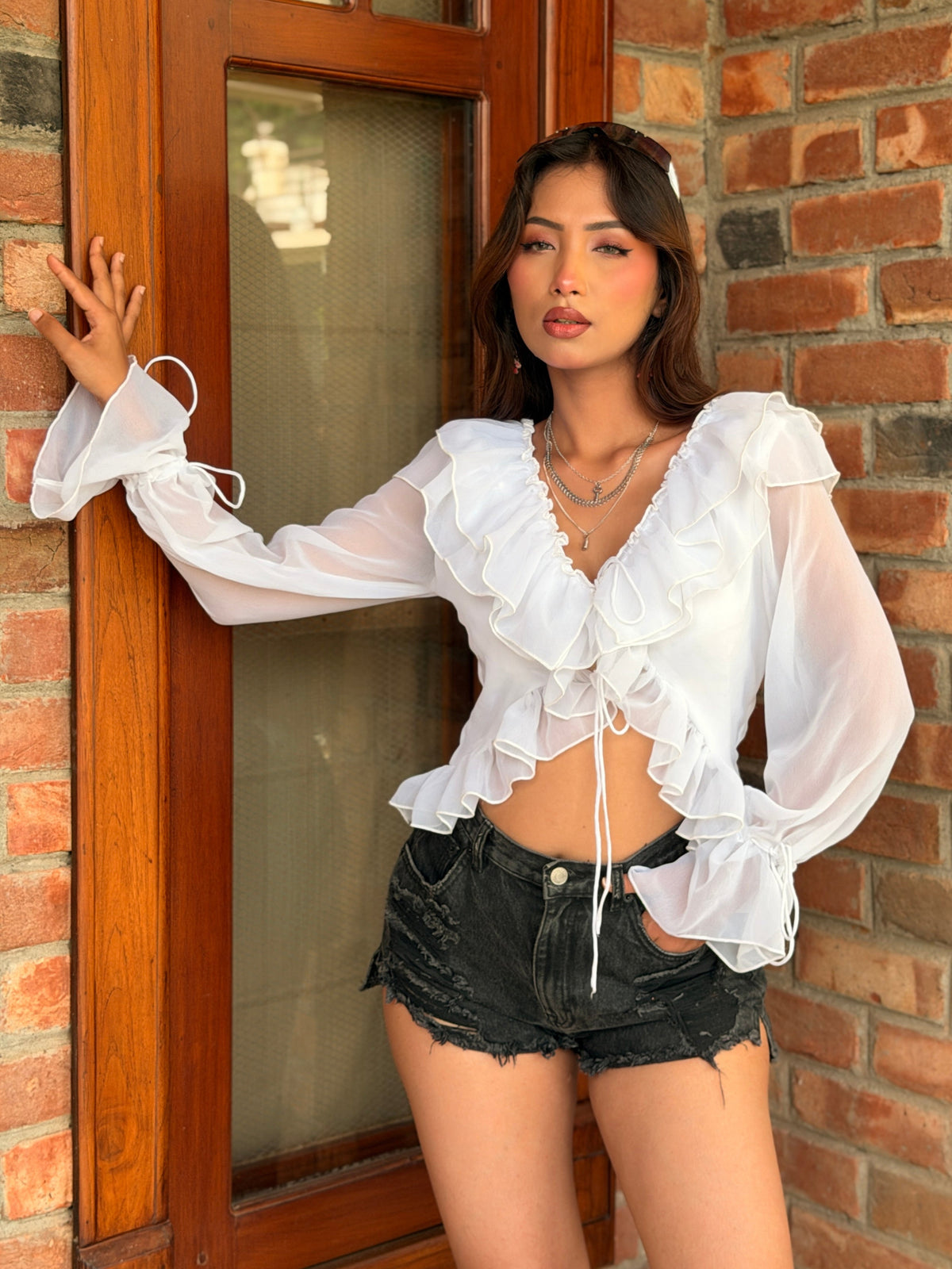TANDUL Women Ethereal Snow White Ruffled Coquette Top