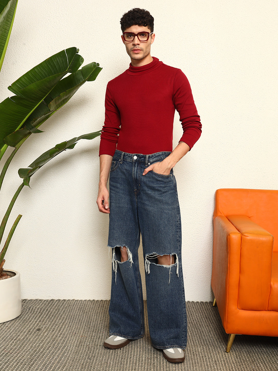 TANDUL  Men Solid Turtle Neck Maroon Sweater