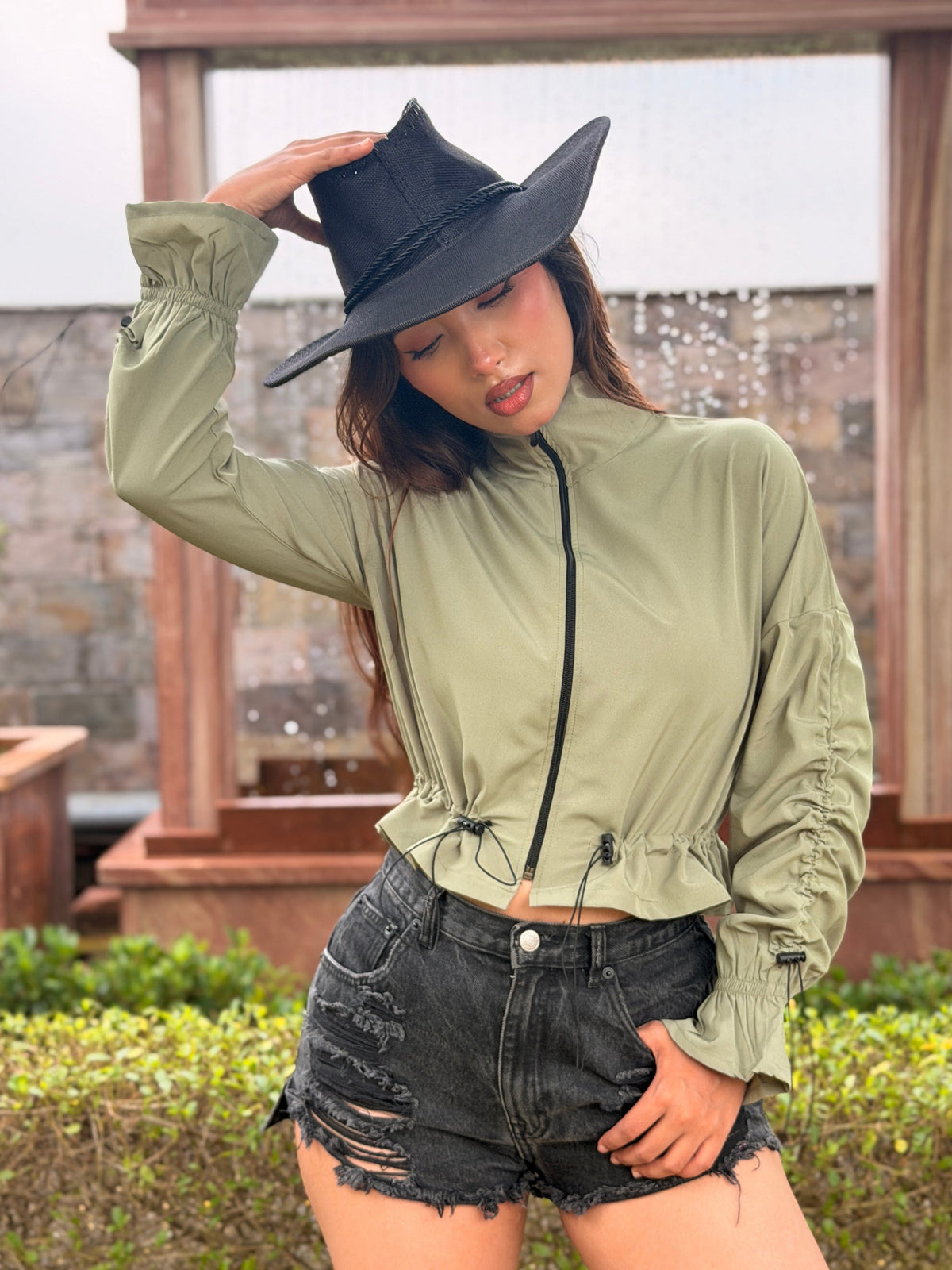 TANDUL Women Olive Green Windbreaker Jacket