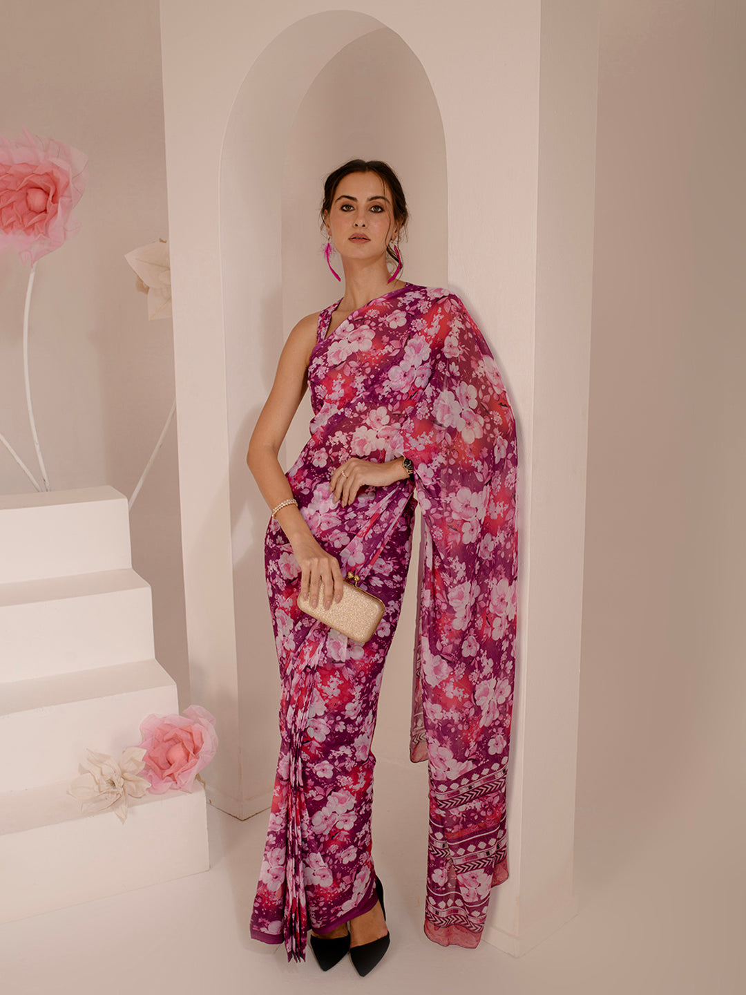 ELTIRE Exquisite Printed Bollywood Style Georgette Saree