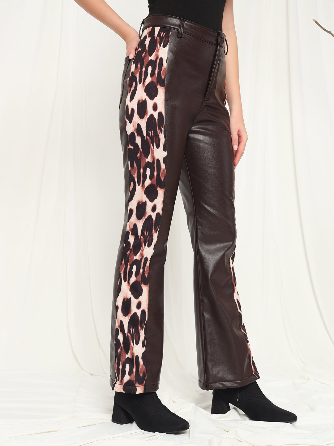 TANDUL  Women Regular Fit Brown Faux Leather Trousers