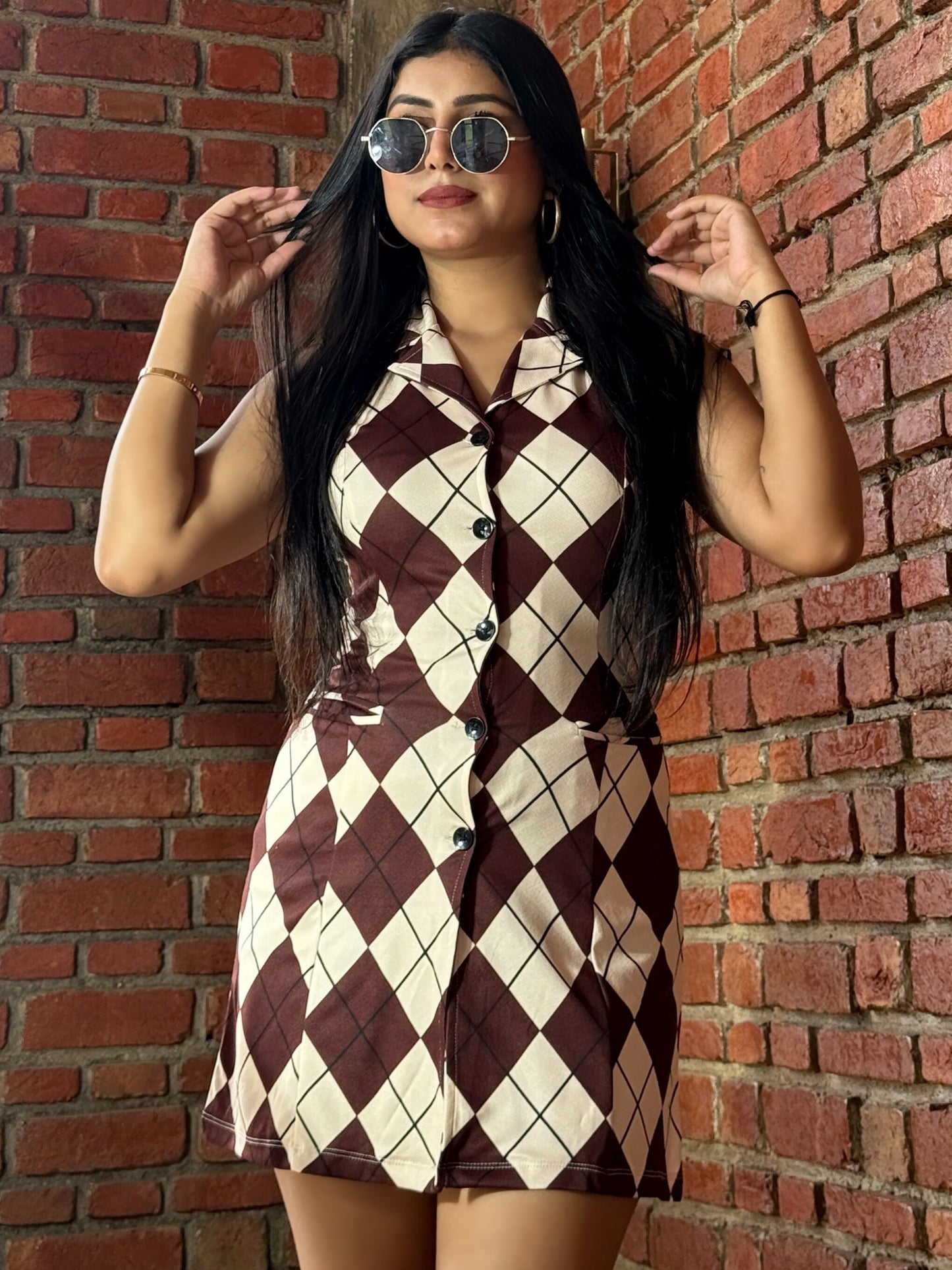 TANDUL Women Charming Brown Checkered Dress