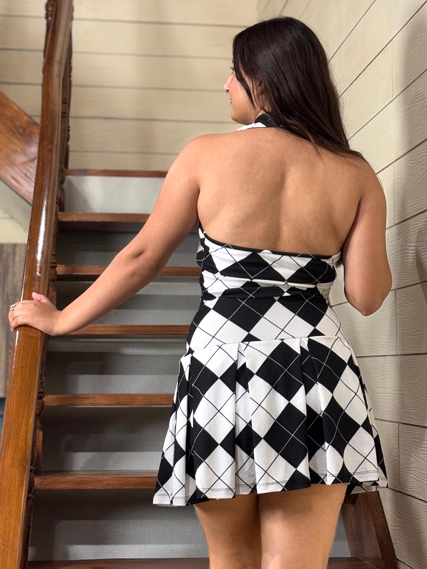 TANDUL Stunning Black and White Argyle Pattern Co-ord Set