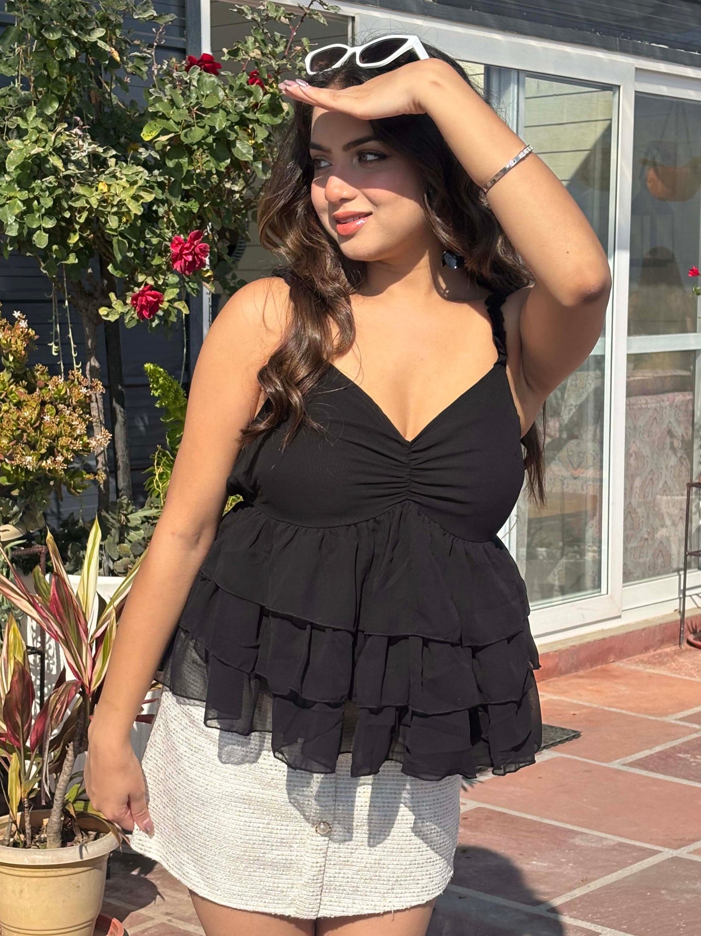 TANDUL Women Elegant Black Georgette Top