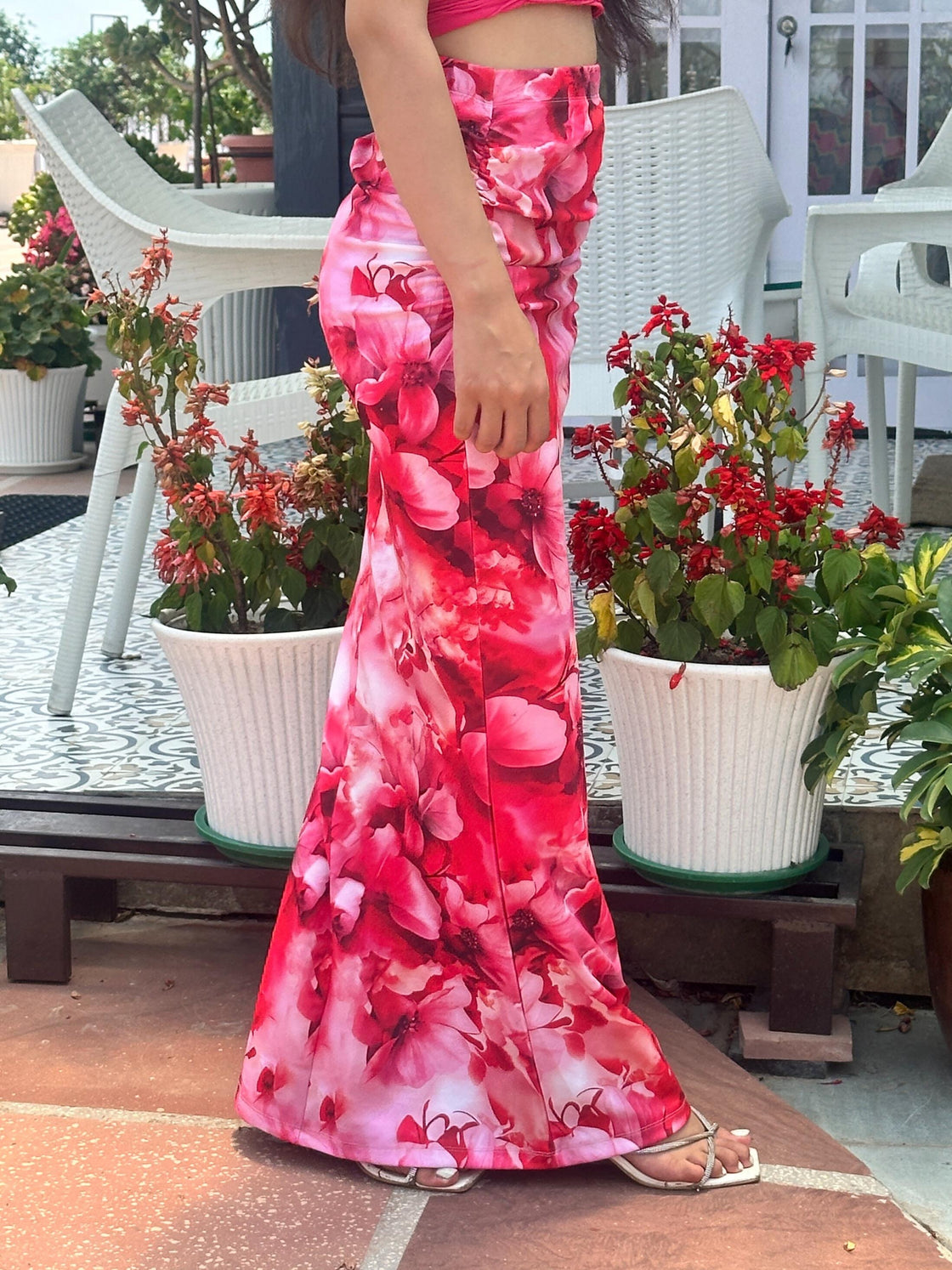 TANDUL Women Stunning Pink Floral Skirt