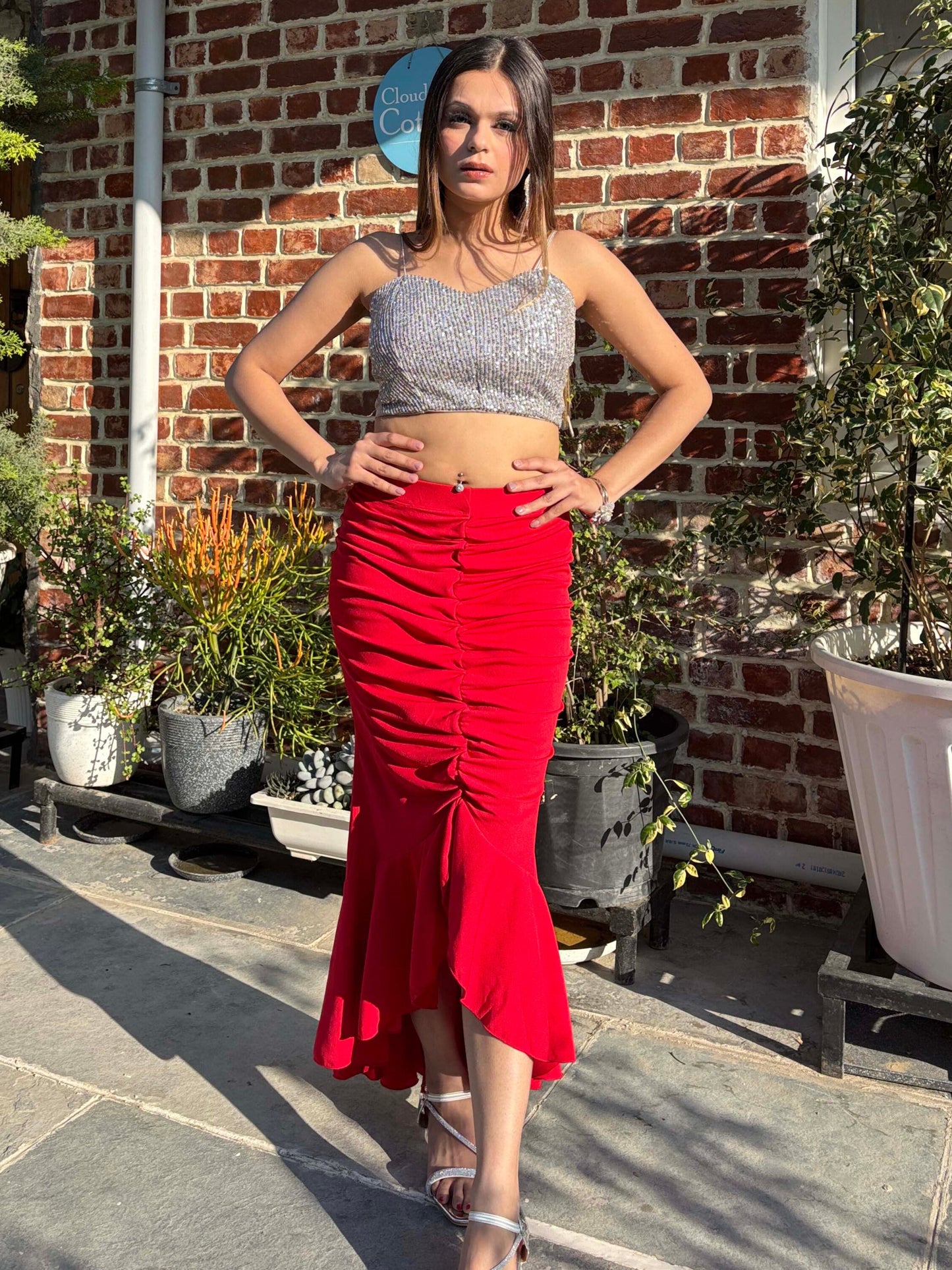 TANDUL Women Stunning Red Skirt