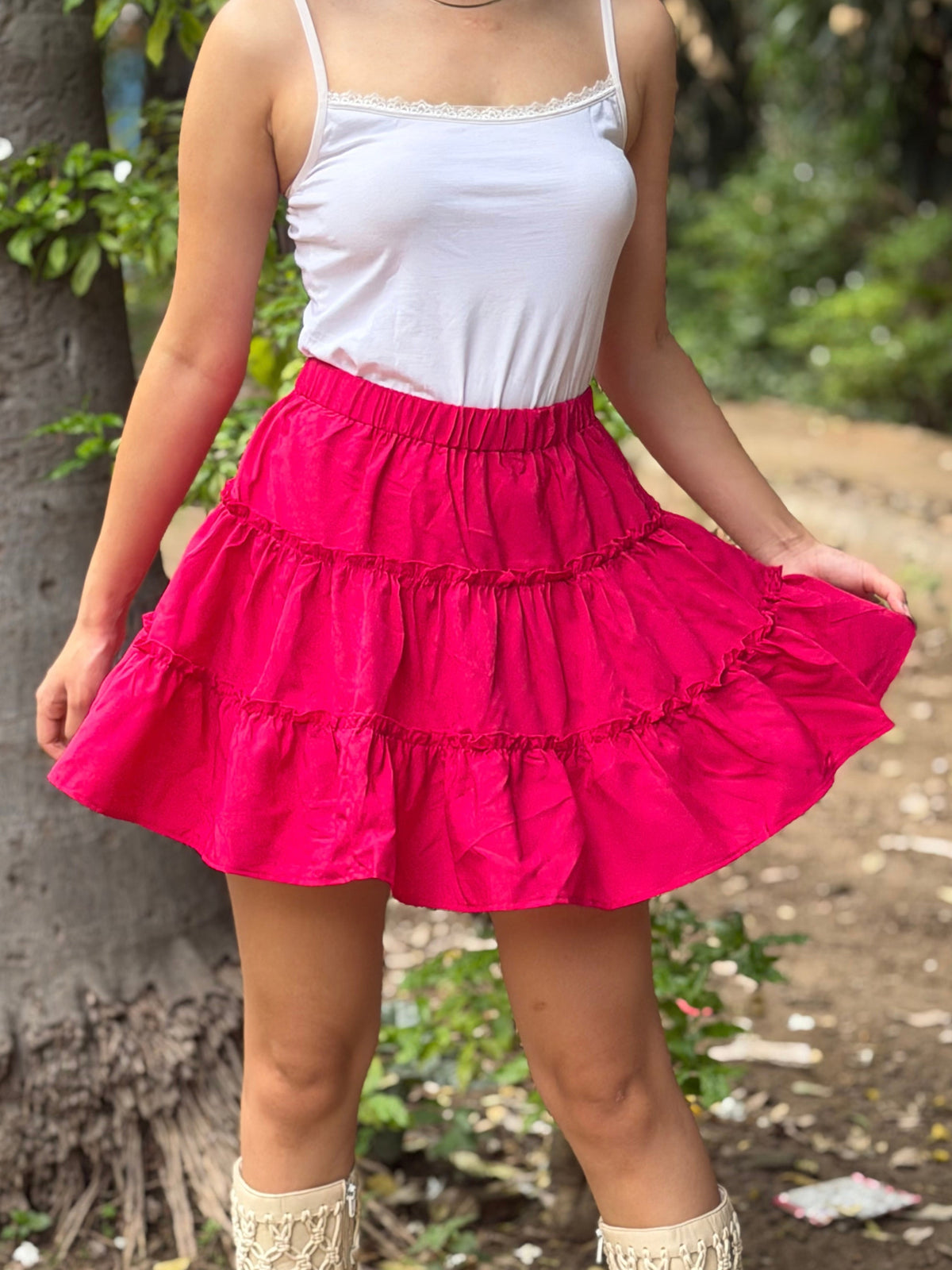 TANDUL Women Stunning Pink Flared SKIRT