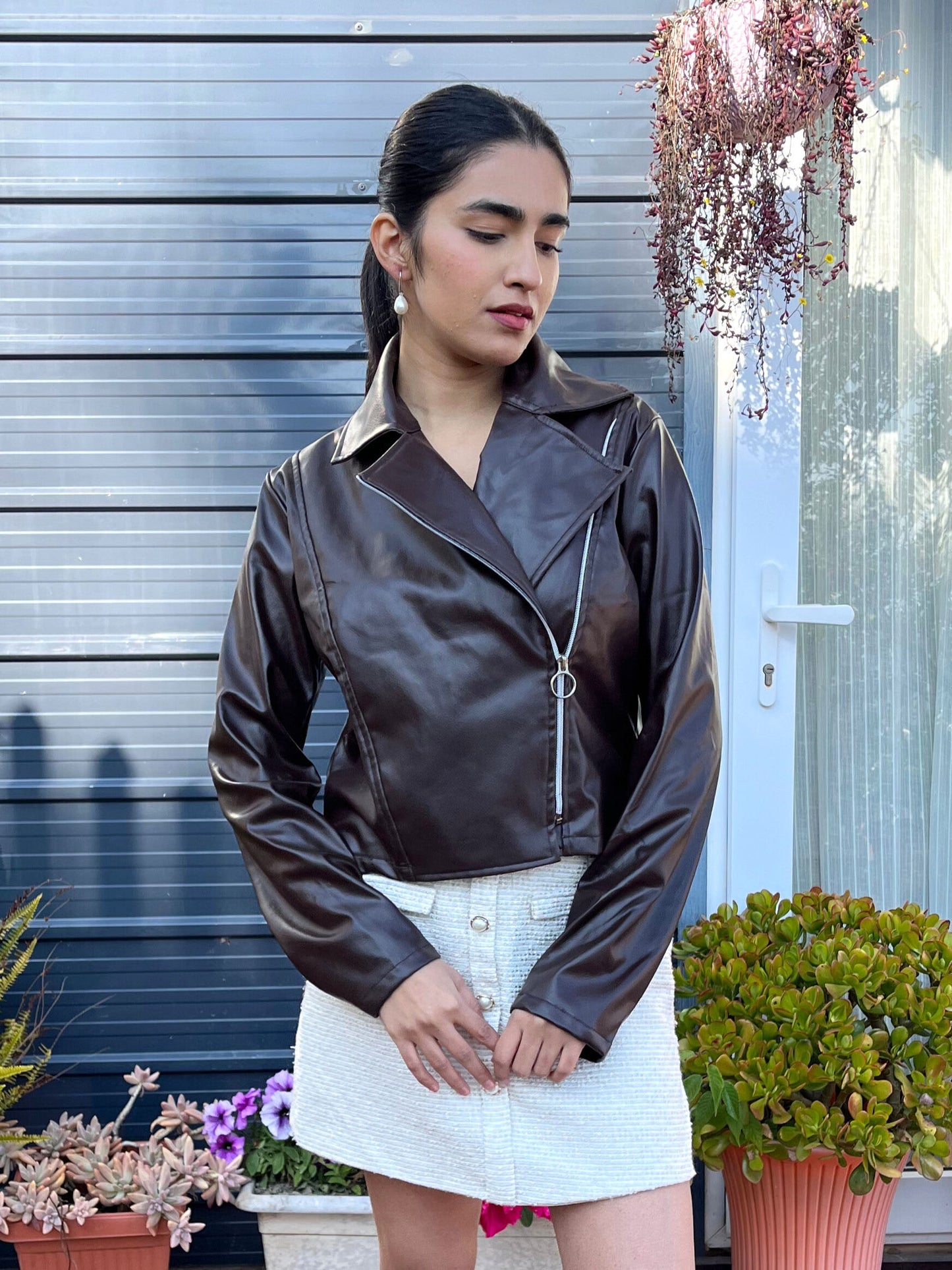 TANDUL Women Stunning Brown Leather Jacket