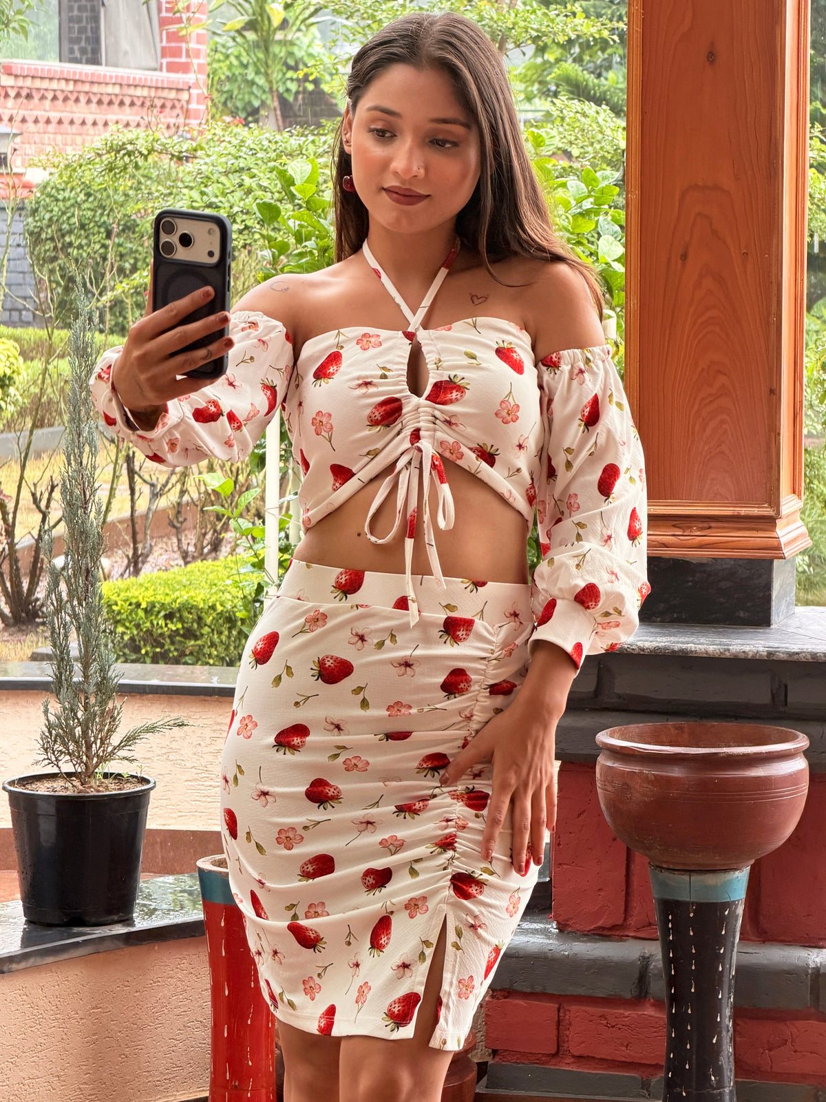 TANDUL Women Cute Strawberry Off-Shoulder Co-Ord Set