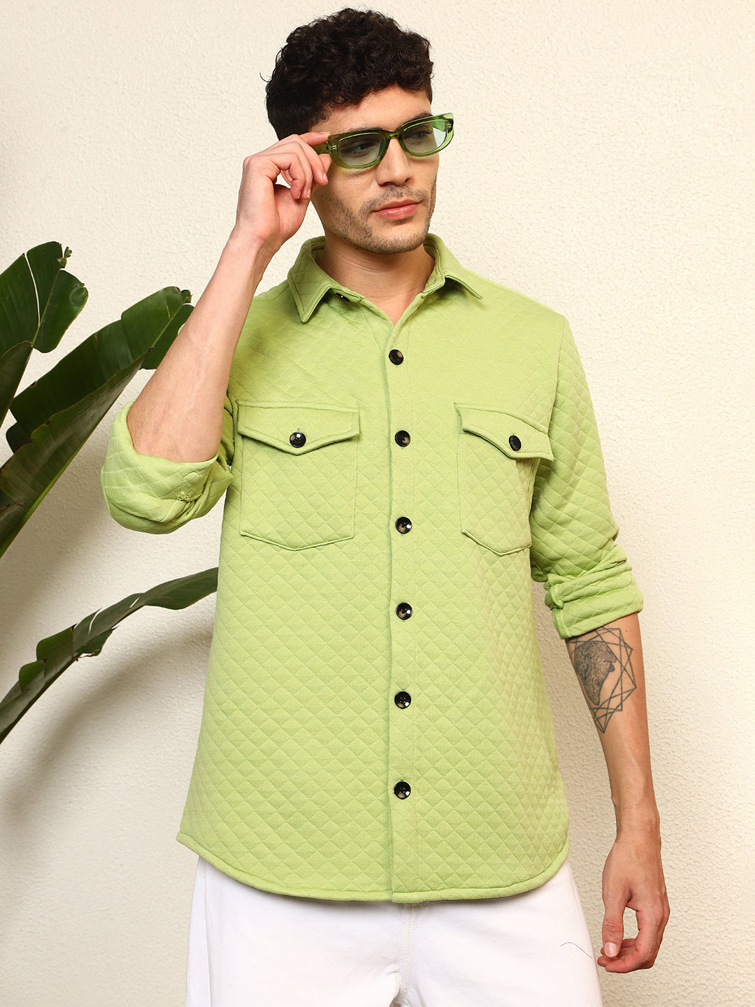 TANDUL Men's Stylish Green Quilt Jacket