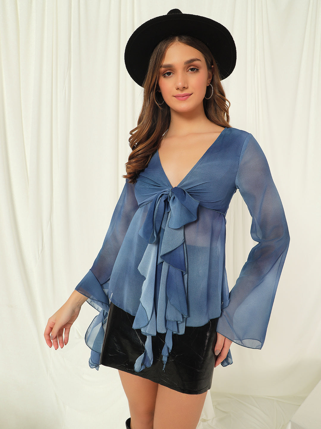 TANDUL  Casual Flared Sleeves Tie & Dye Women Blue Top