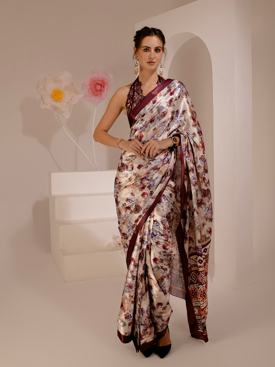 ELTIRE Exquisite Printed Bollywood Style Satin Saree