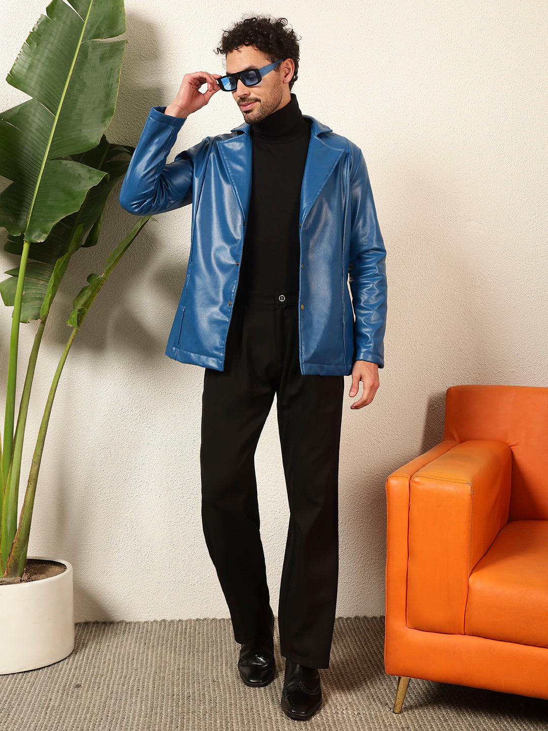 TANDUL Men's Solid Single Breasted Blue Blazer