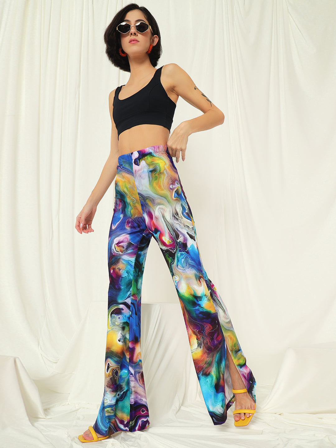 TANDUL  Women Regular Fit Multicolor Lycra Blend Trousers