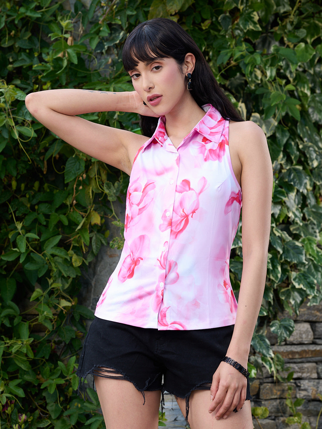 TANDUL Wome Pink  Floral Sleeveless Shirt