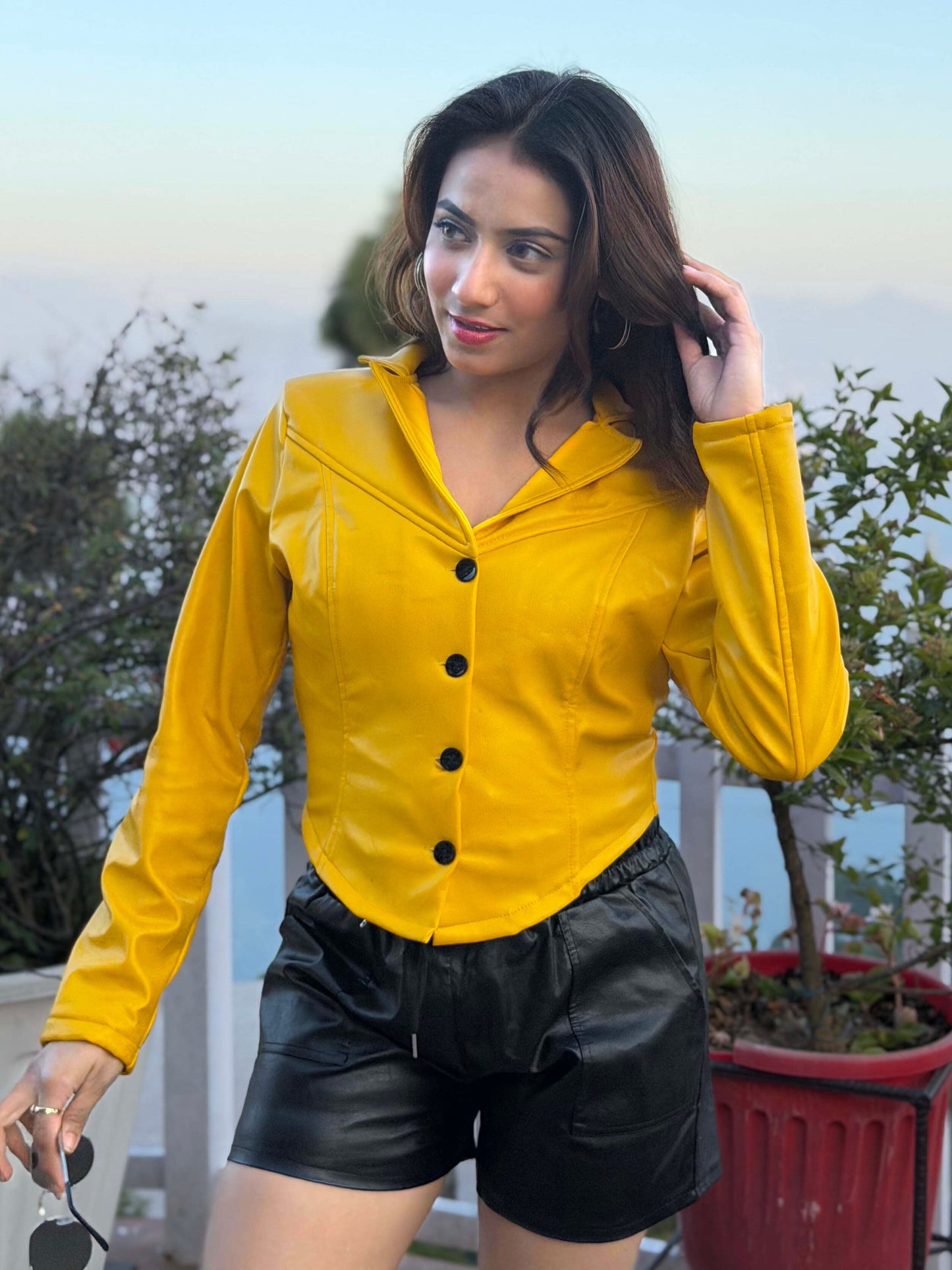 TANDUL Women Stunning Yellow Leather Jacket