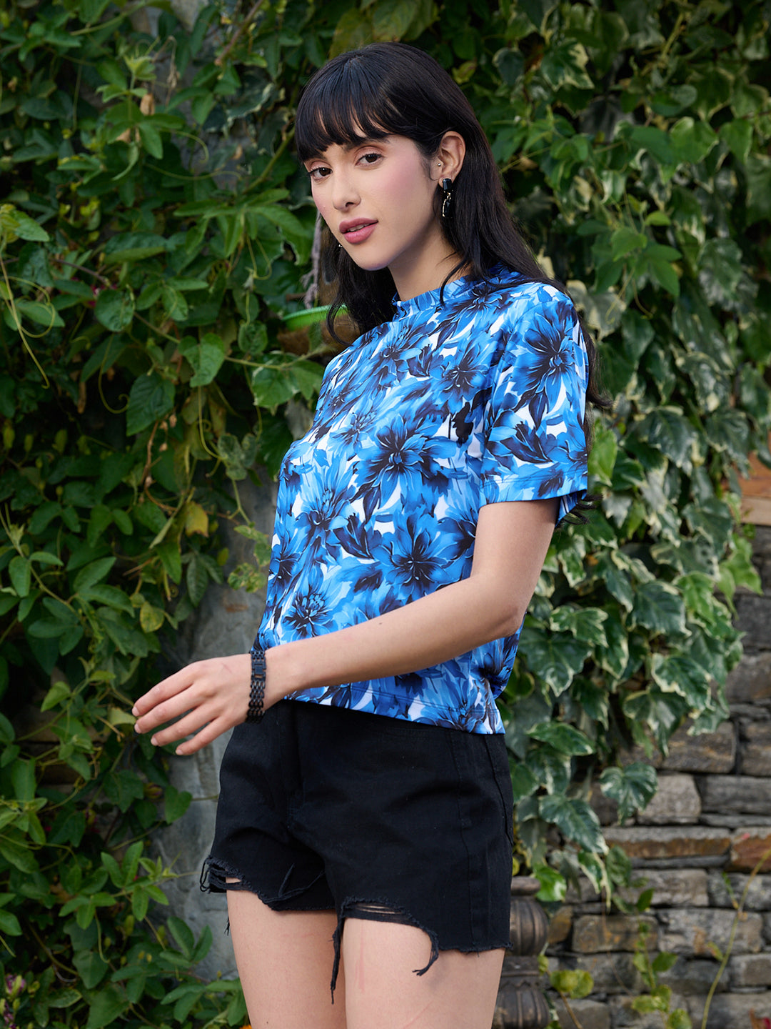 TANDUL Women Blue Floral Printed T-shirt