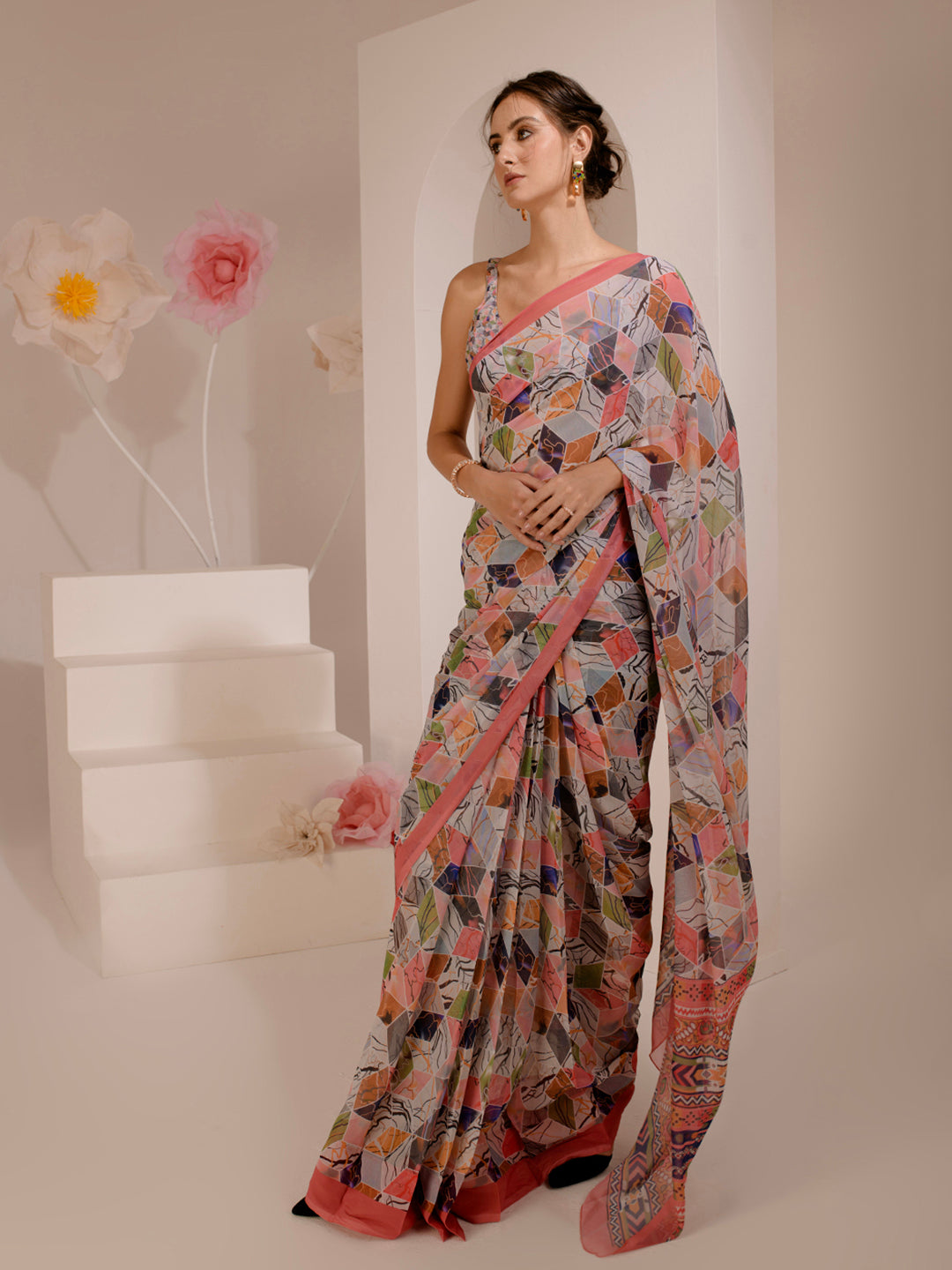 ELTIRE Exquisite Printed Bollywood Style Georgette Saree