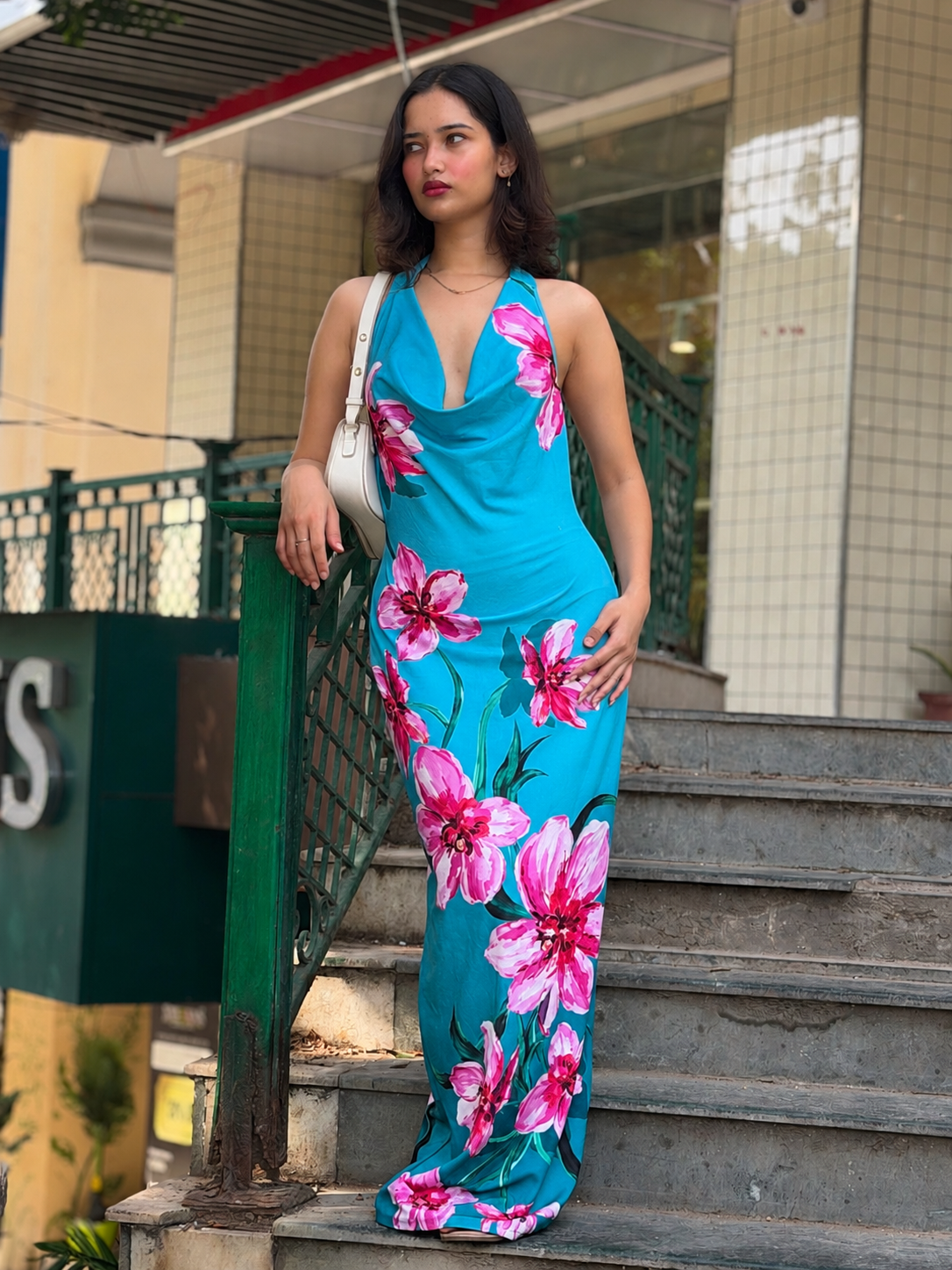 TANDUL Women Tropics Hibiscus Cowl Neck Maxi Dress