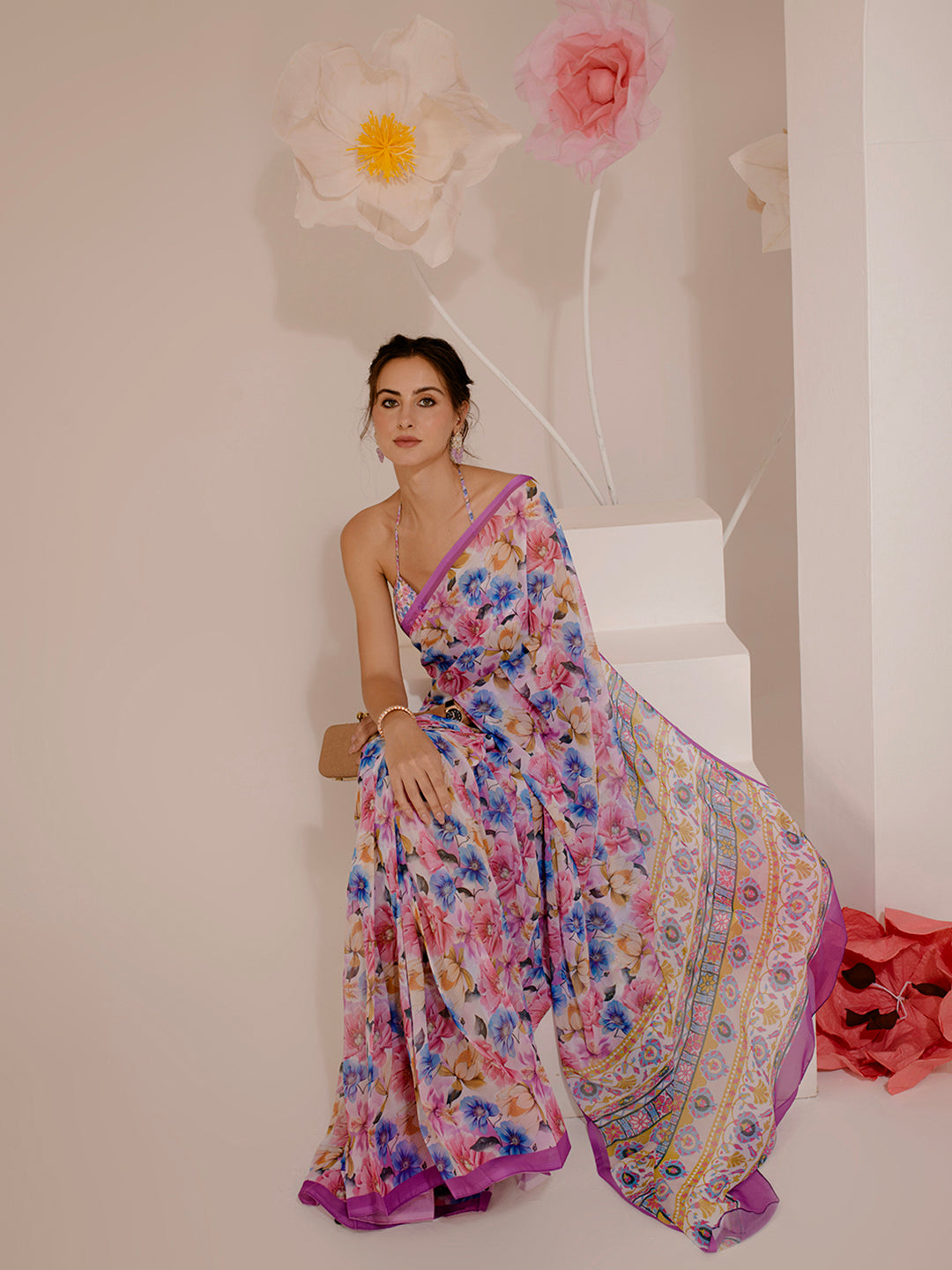 ELTIRE Exquisite Printed Bollywood Style Georgette Saree