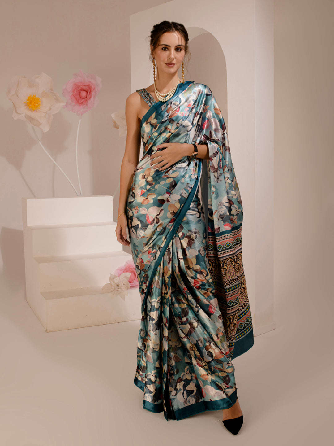 ELTIRE Exquisite Printed Bollywood Style Satin Saree