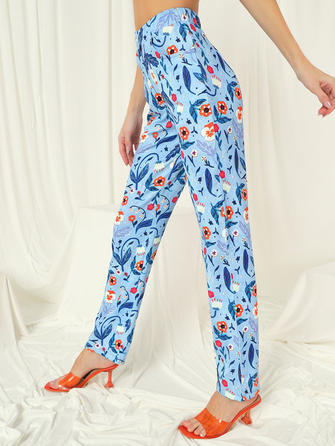 TANDUL  Women Regular Fit Light Blue Lycra Blend Trousers