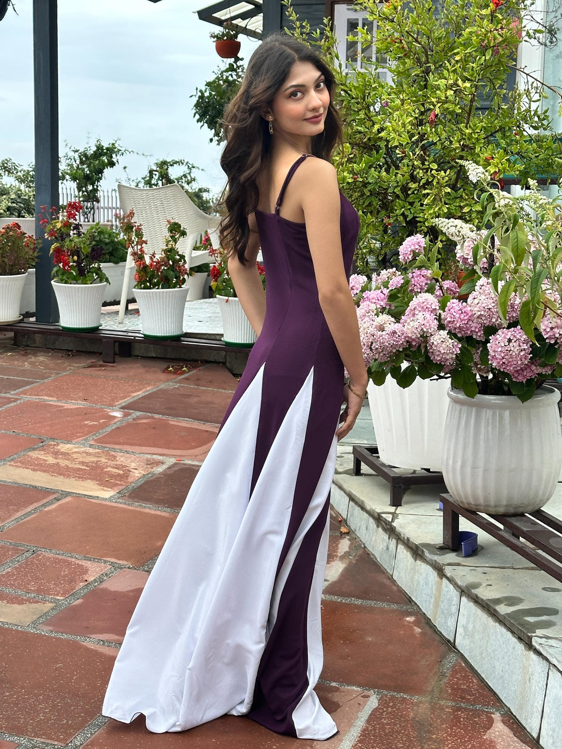 TANDUL Women Purple and White Long Flared Dress