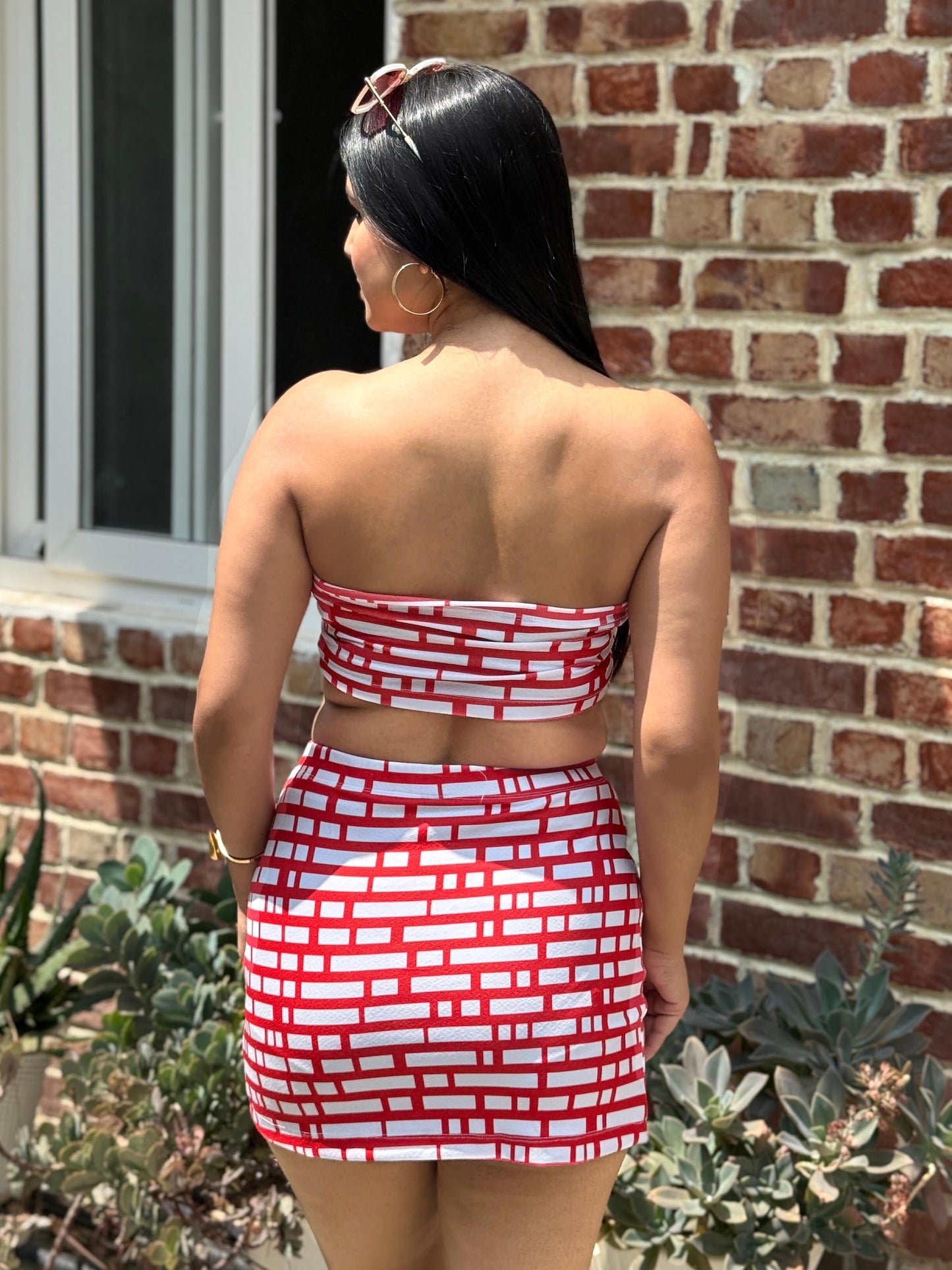 TANDUL Stunning Red and White Patterned Co-ord Set