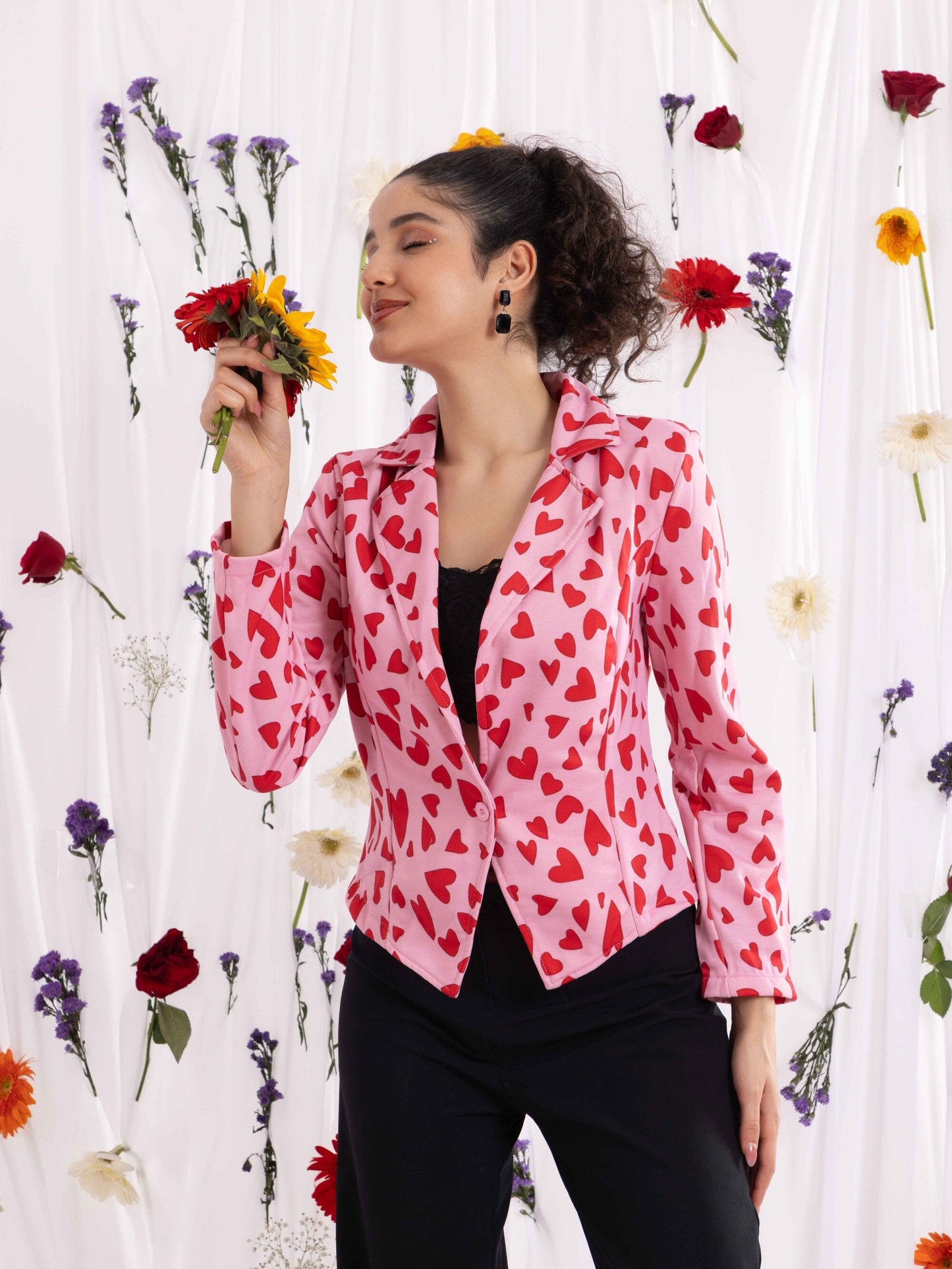 TANDUL Fleece Floral Print Coat