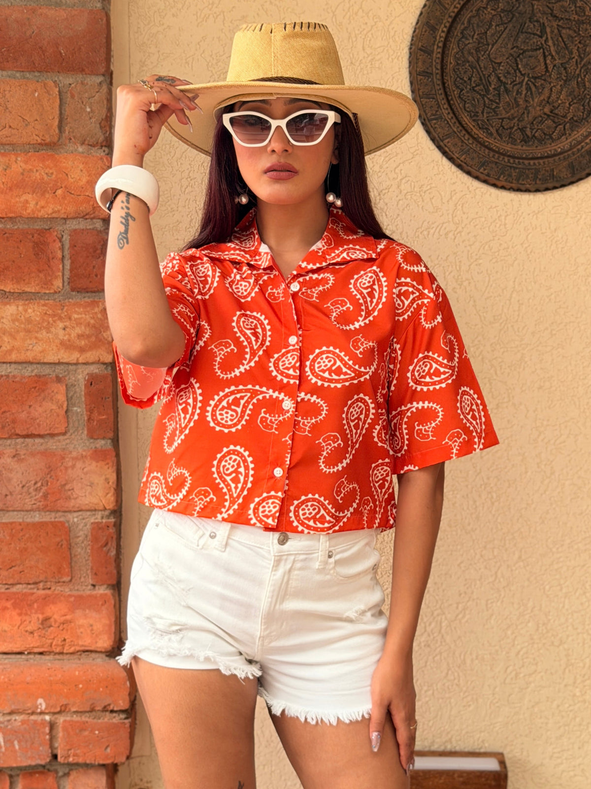 TANDUL Women Striking Orange Paisley Printed Shirt