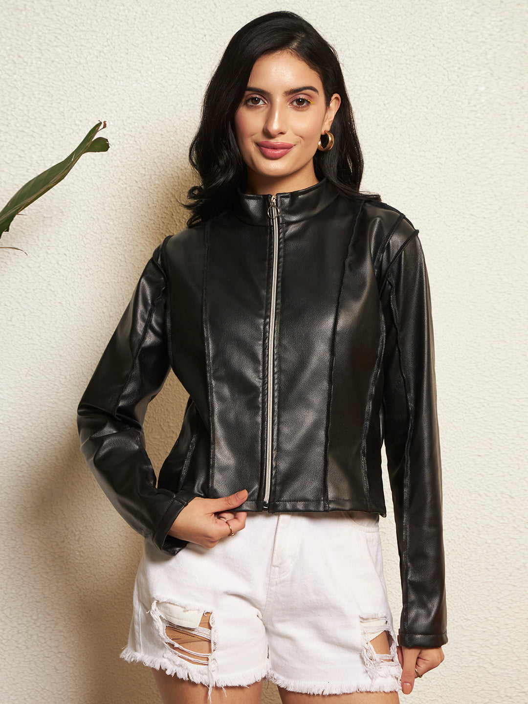 TANDUL Women Sleek Black Leather Jacket