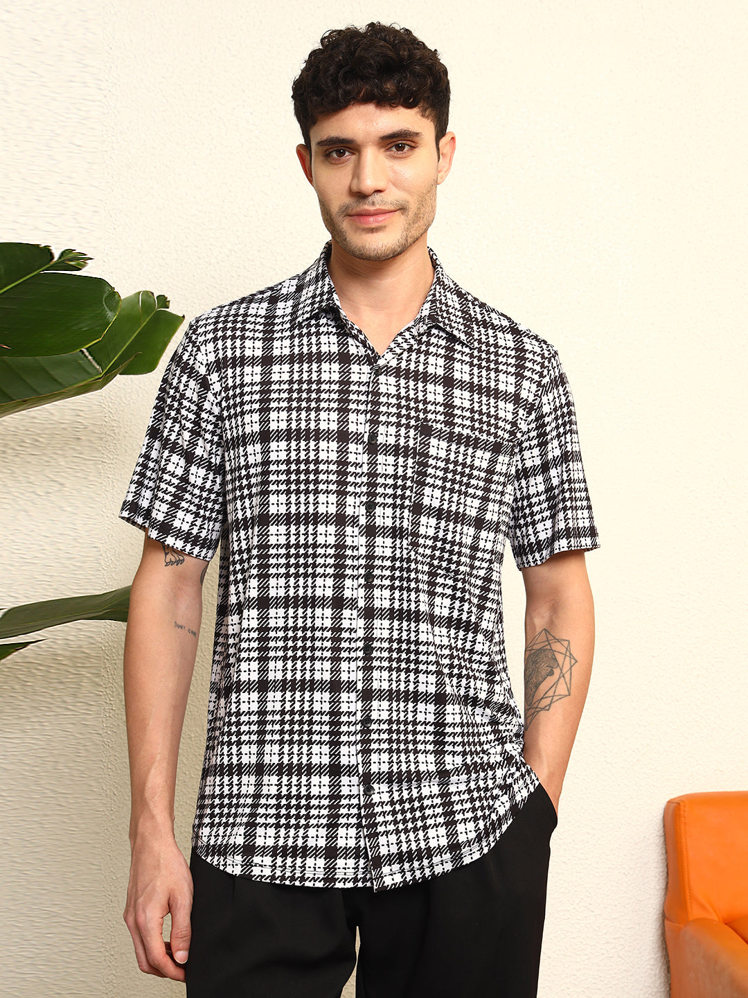 TANDUL Men's Classic Checkered Printed Shirt