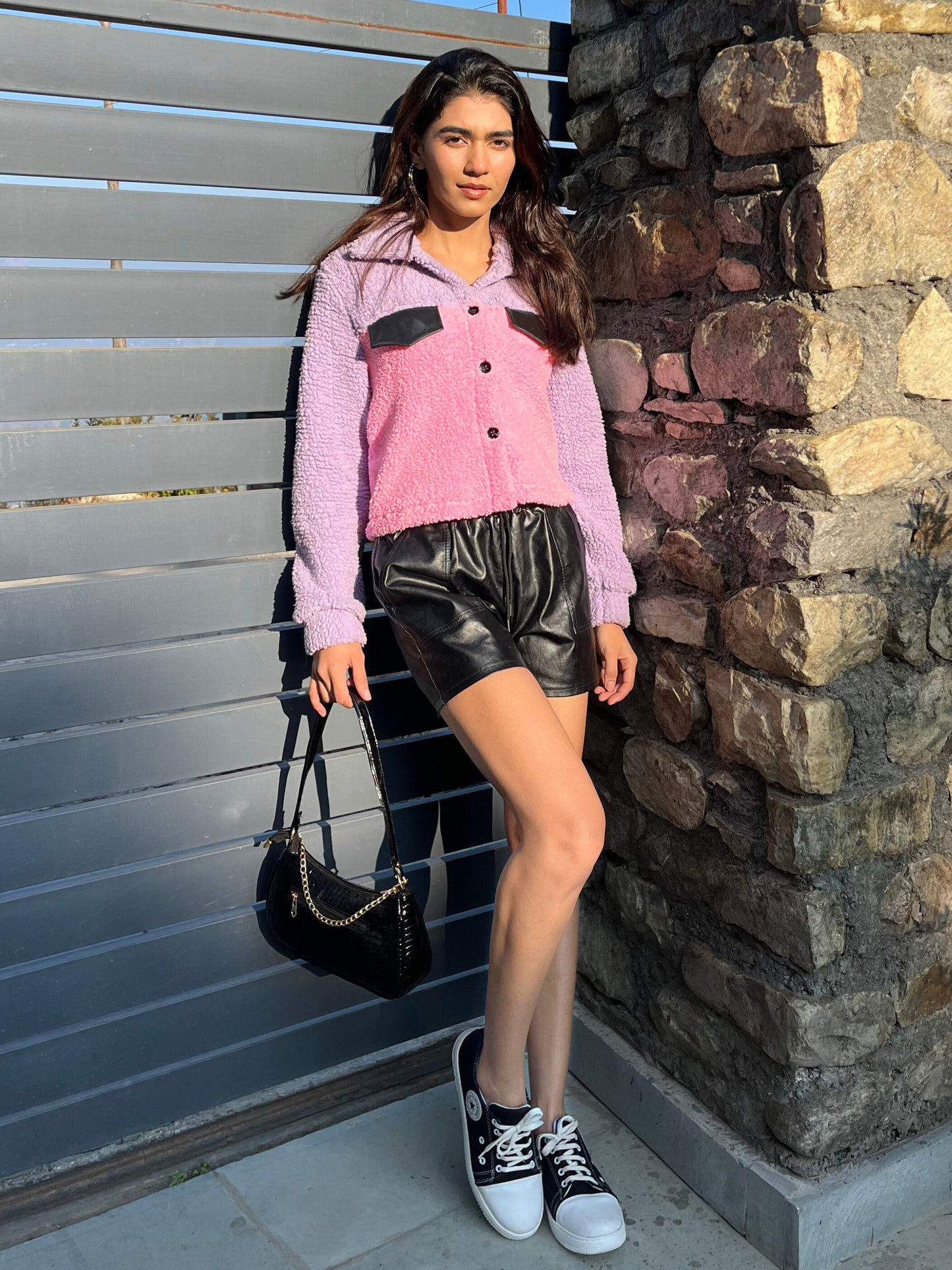 TANDUL Women Pink and Purple Fur Jacket